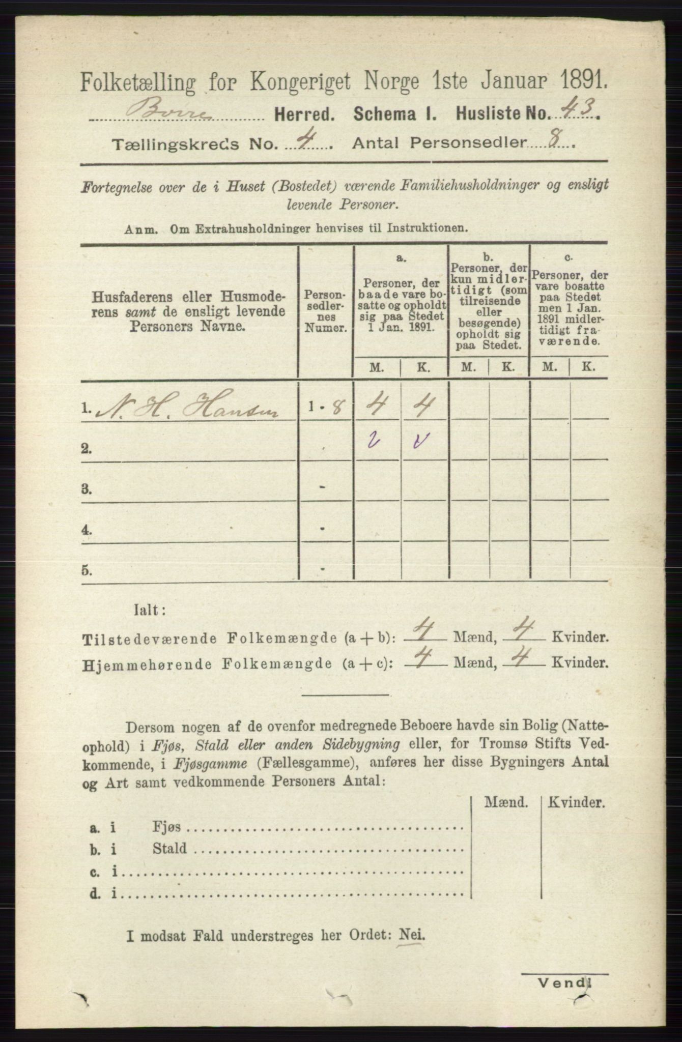 RA, 1891 census for 0717 Borre, 1891, p. 1661