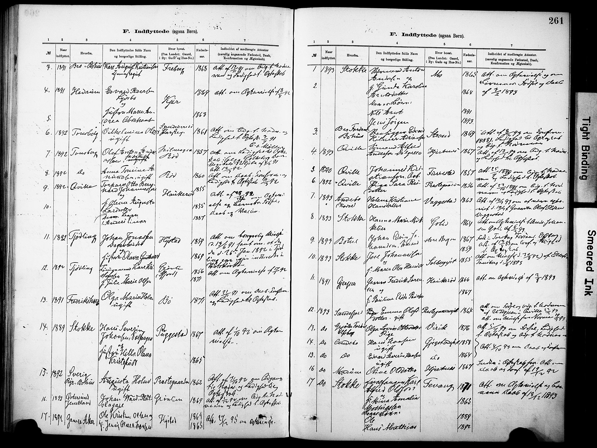 Sandar kirkebøker, SAKO/A-243/F/Fa/L0013: Parish register (official) no. 13, 1883-1895, p. 261