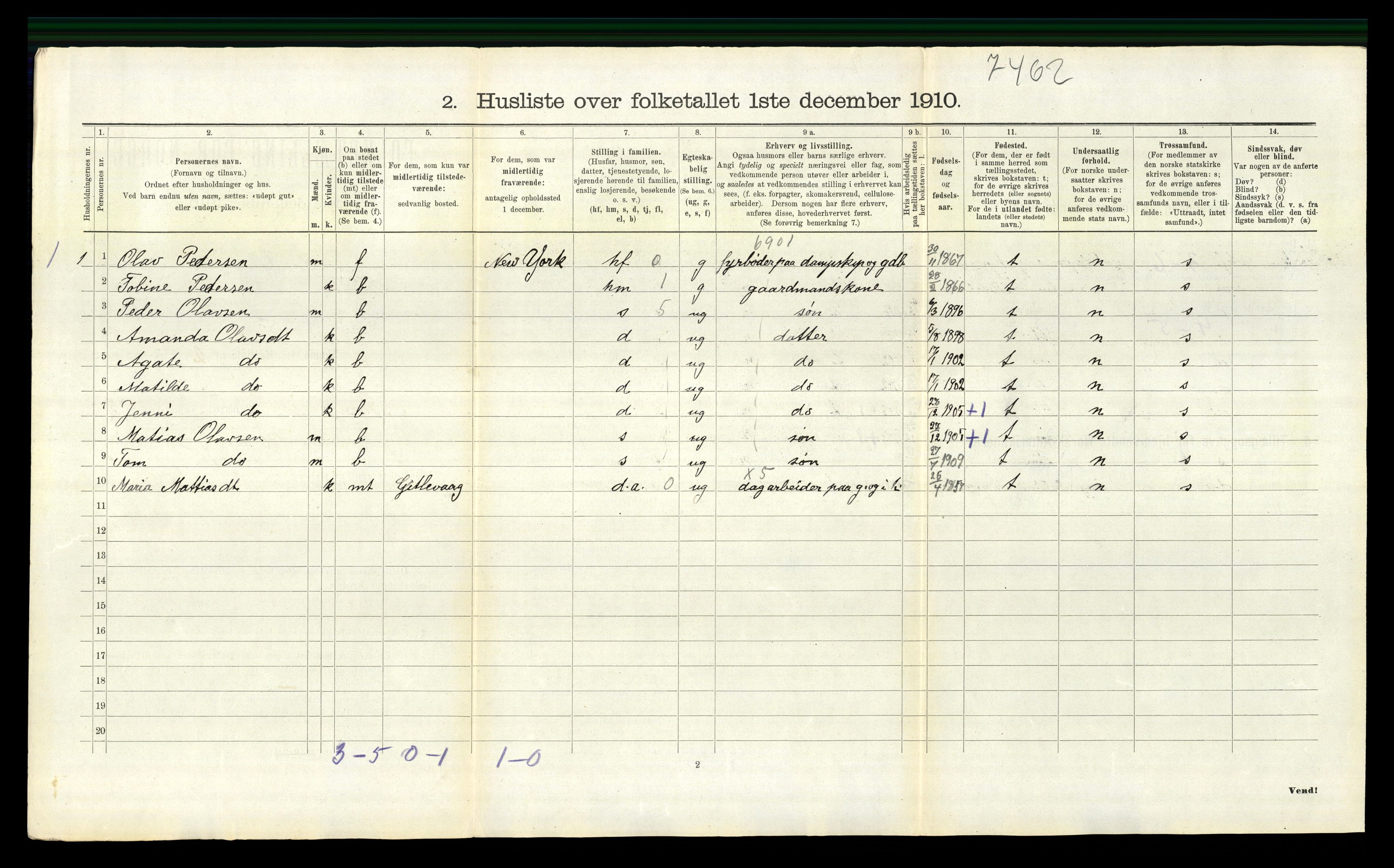 RA, 1910 census for Spangereid, 1910, p. 708