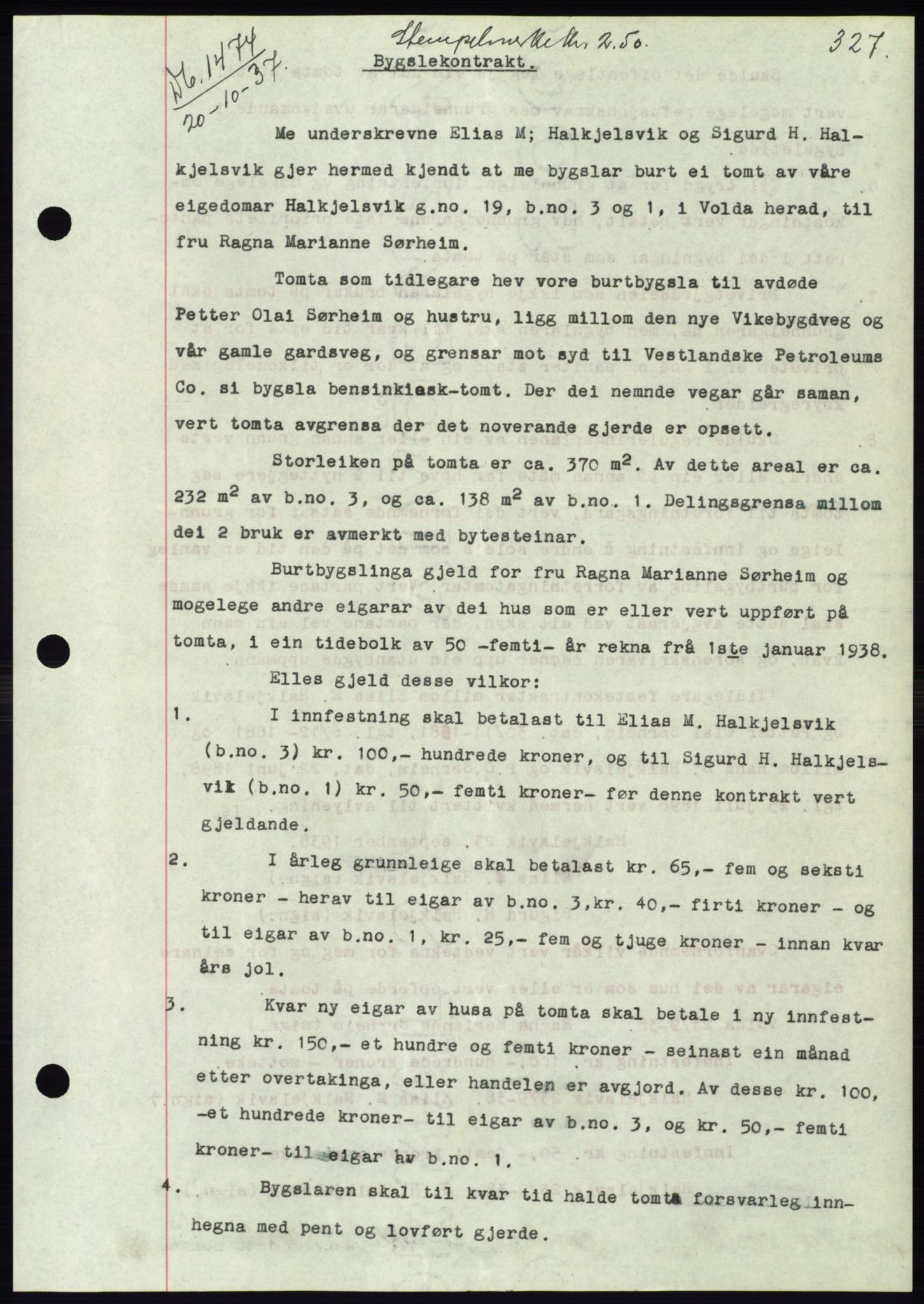 Søre Sunnmøre sorenskriveri, AV/SAT-A-4122/1/2/2C/L0066: Mortgage book no. 60, 1938-1938, Diary no: : 1474/1938