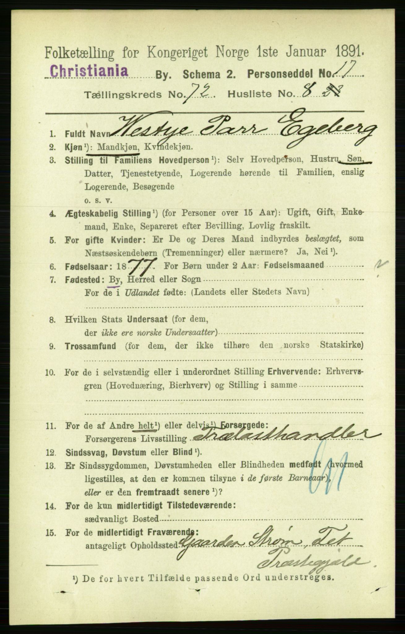 RA, 1891 census for 0301 Kristiania, 1891, p. 39327