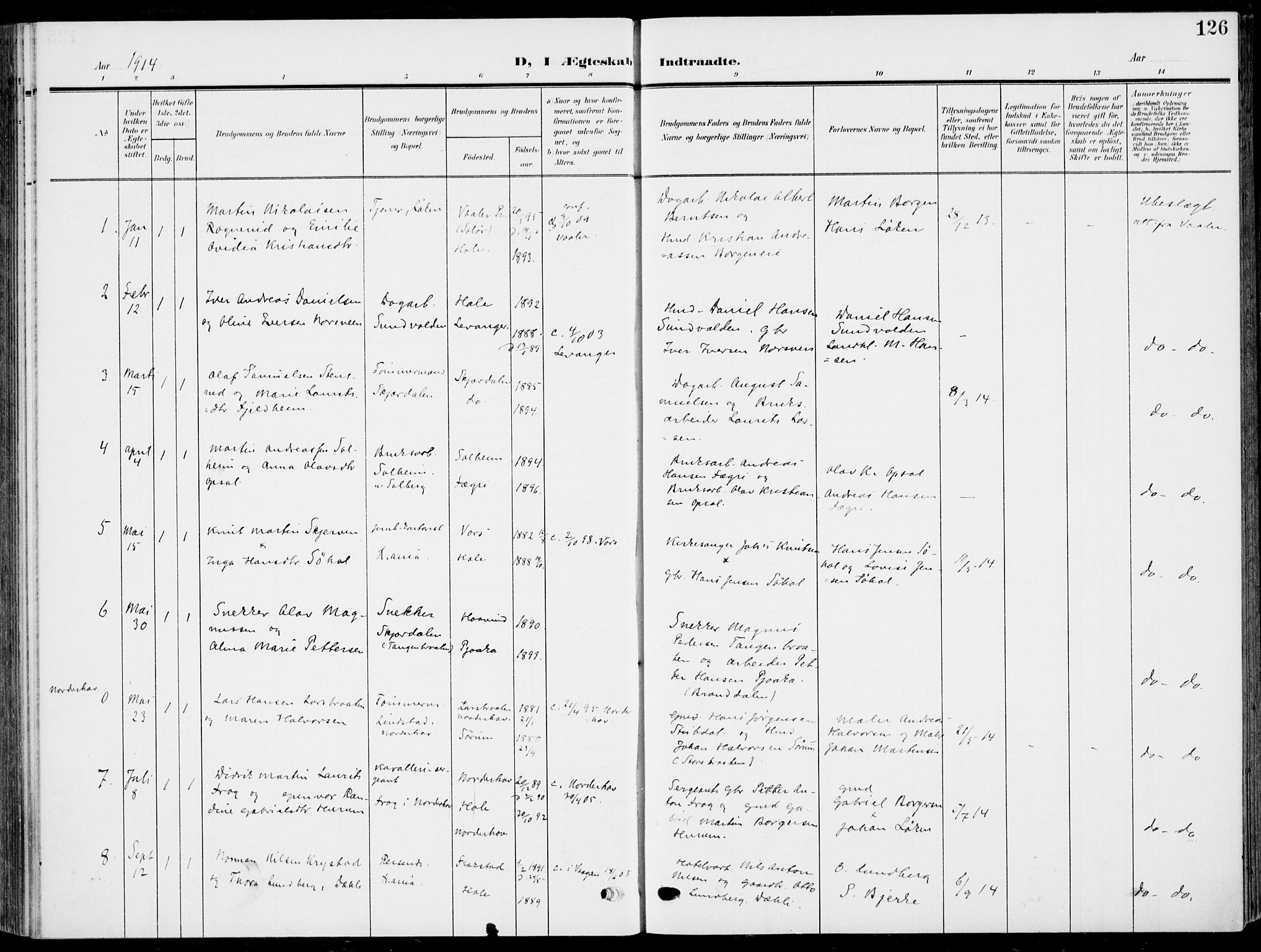 Hole kirkebøker, SAKO/A-228/F/Fa/L0010: Parish register (official) no. I 10, 1907-1917, p. 126