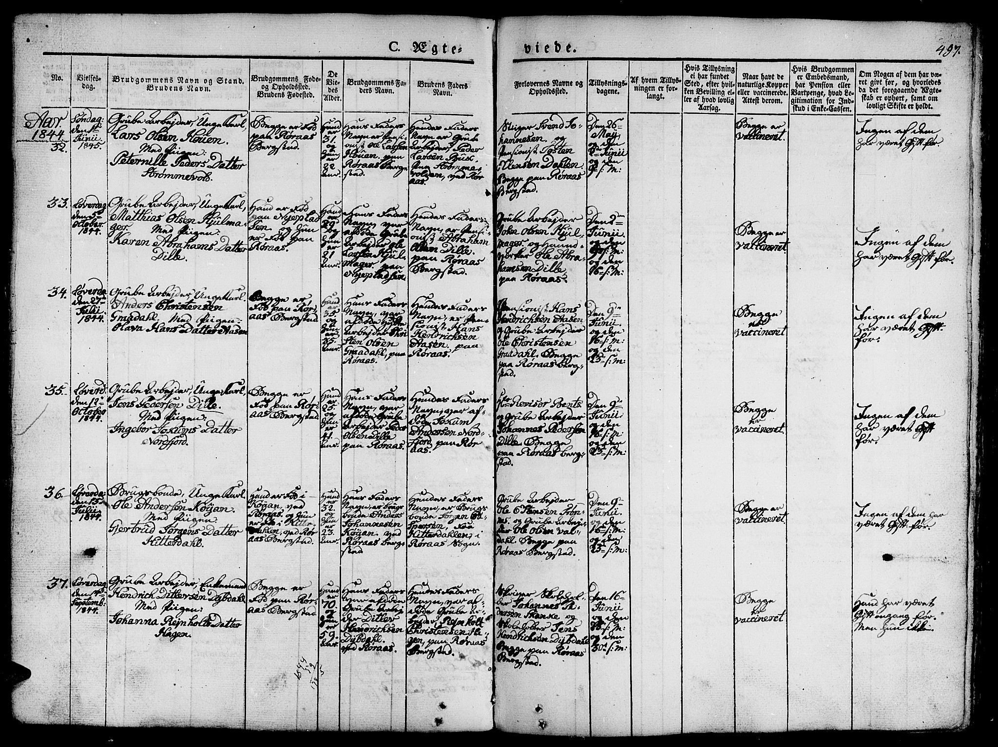 Ministerialprotokoller, klokkerbøker og fødselsregistre - Sør-Trøndelag, AV/SAT-A-1456/681/L0939: Parish register (copy) no. 681C03, 1829-1855, p. 497