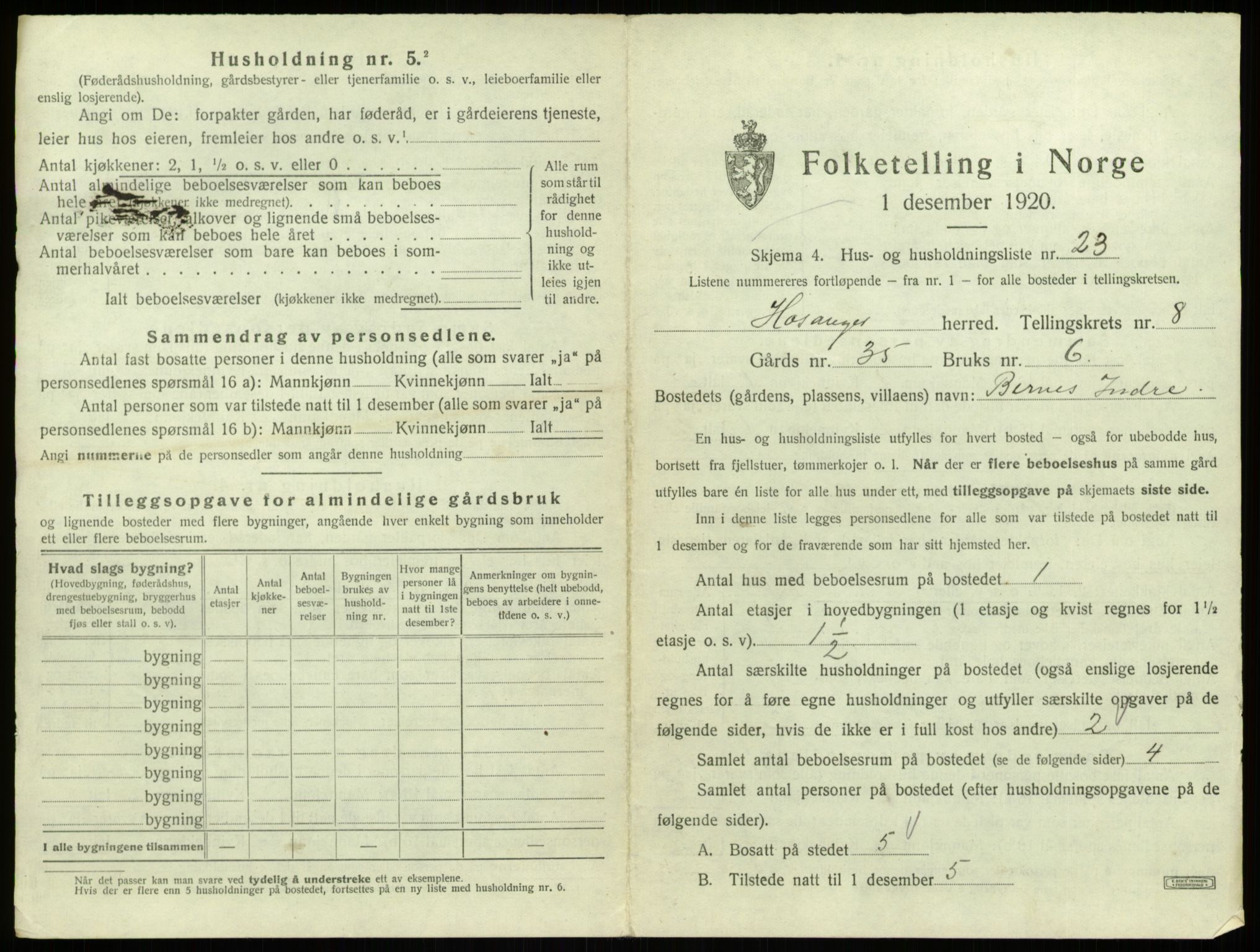 SAB, 1920 census for Hosanger, 1920, p. 470