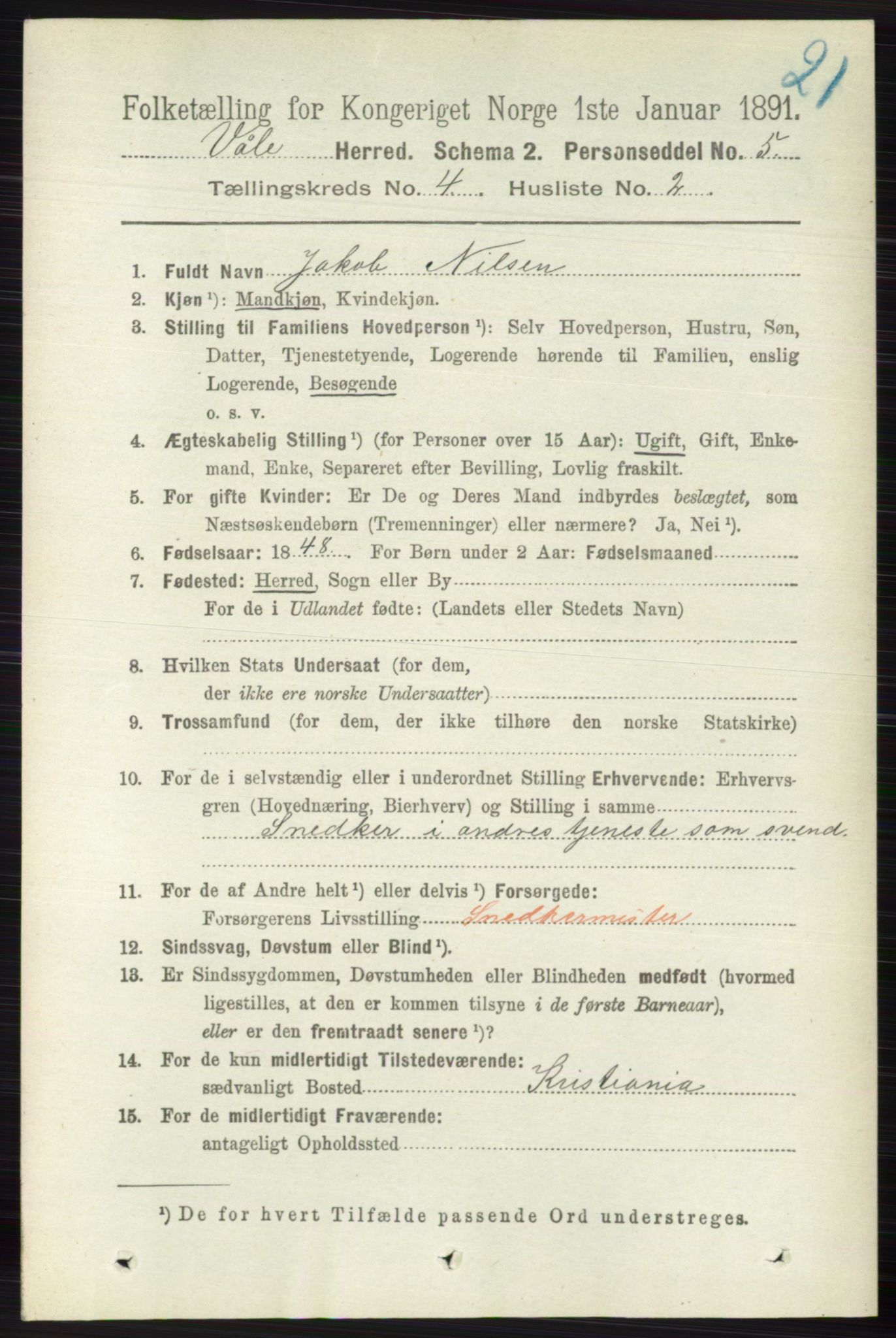 RA, 1891 census for 0716 Våle, 1891, p. 996