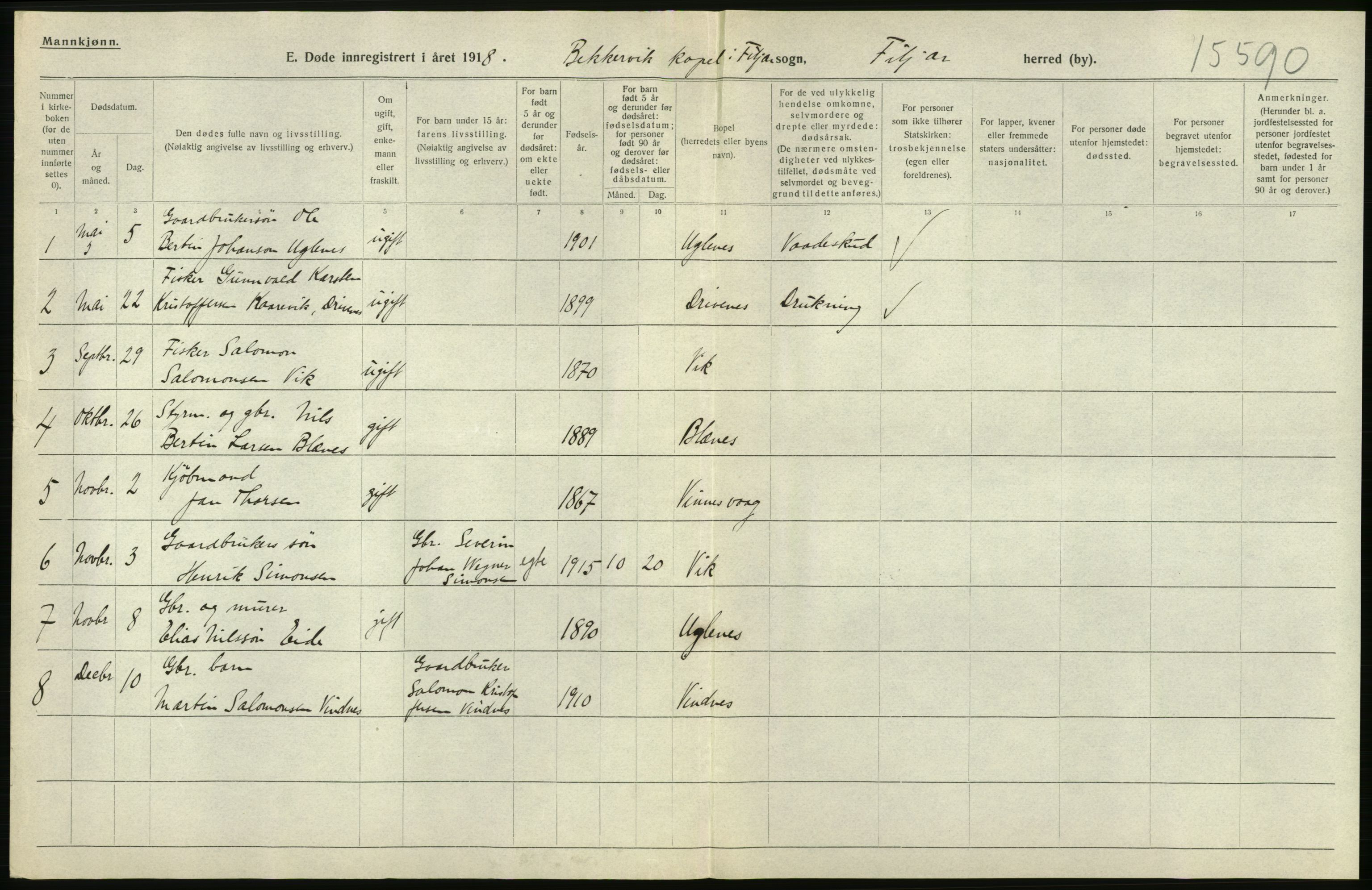 Statistisk sentralbyrå, Sosiodemografiske emner, Befolkning, RA/S-2228/D/Df/Dfb/Dfbh/L0036: Hordaland fylke: Døde., 1918, p. 90