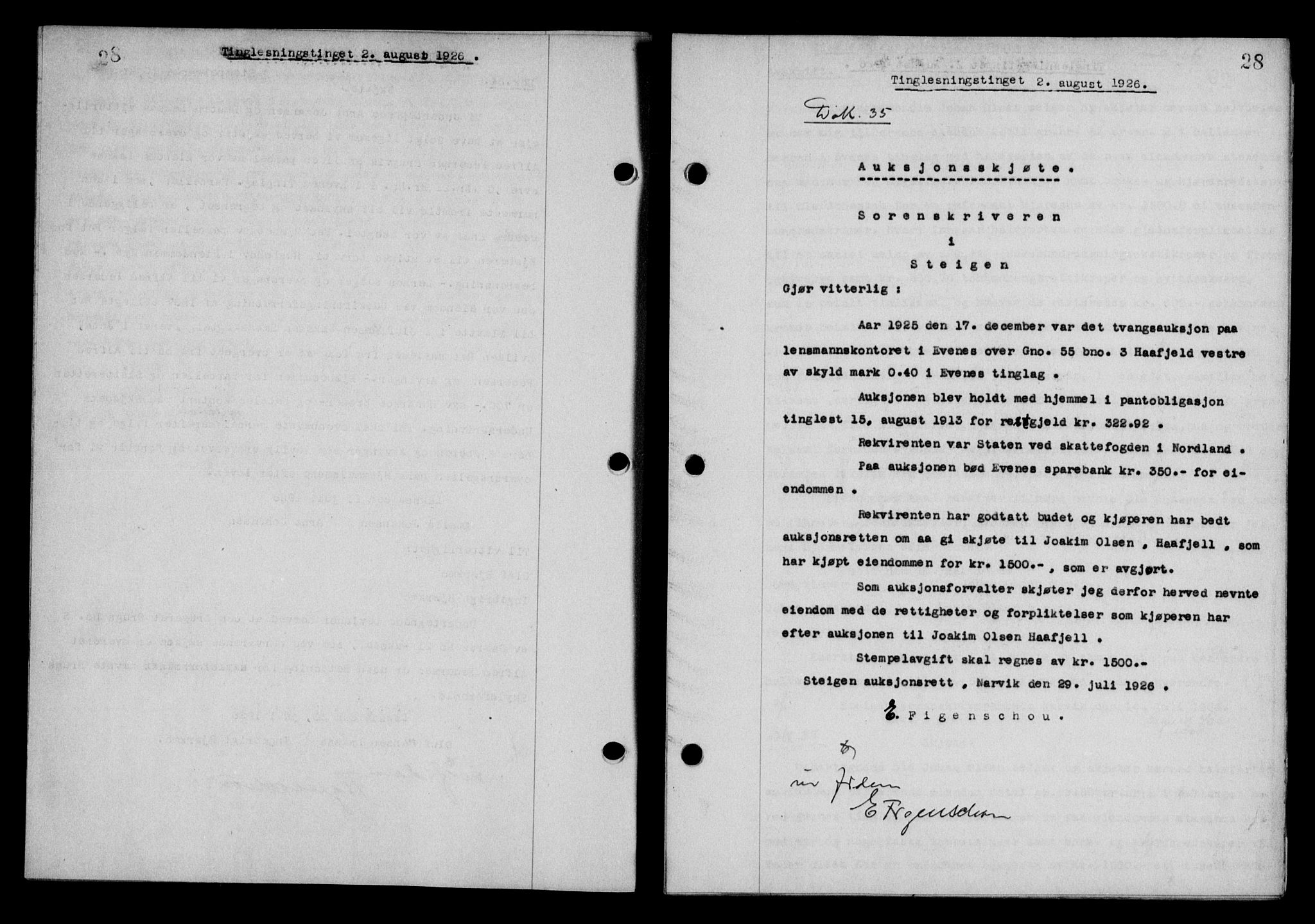 Steigen og Ofoten sorenskriveri, AV/SAT-A-0030/1/2/2C/L0014: Mortgage book no. 13 og 15, 1926-1927, Deed date: 02.08.1926