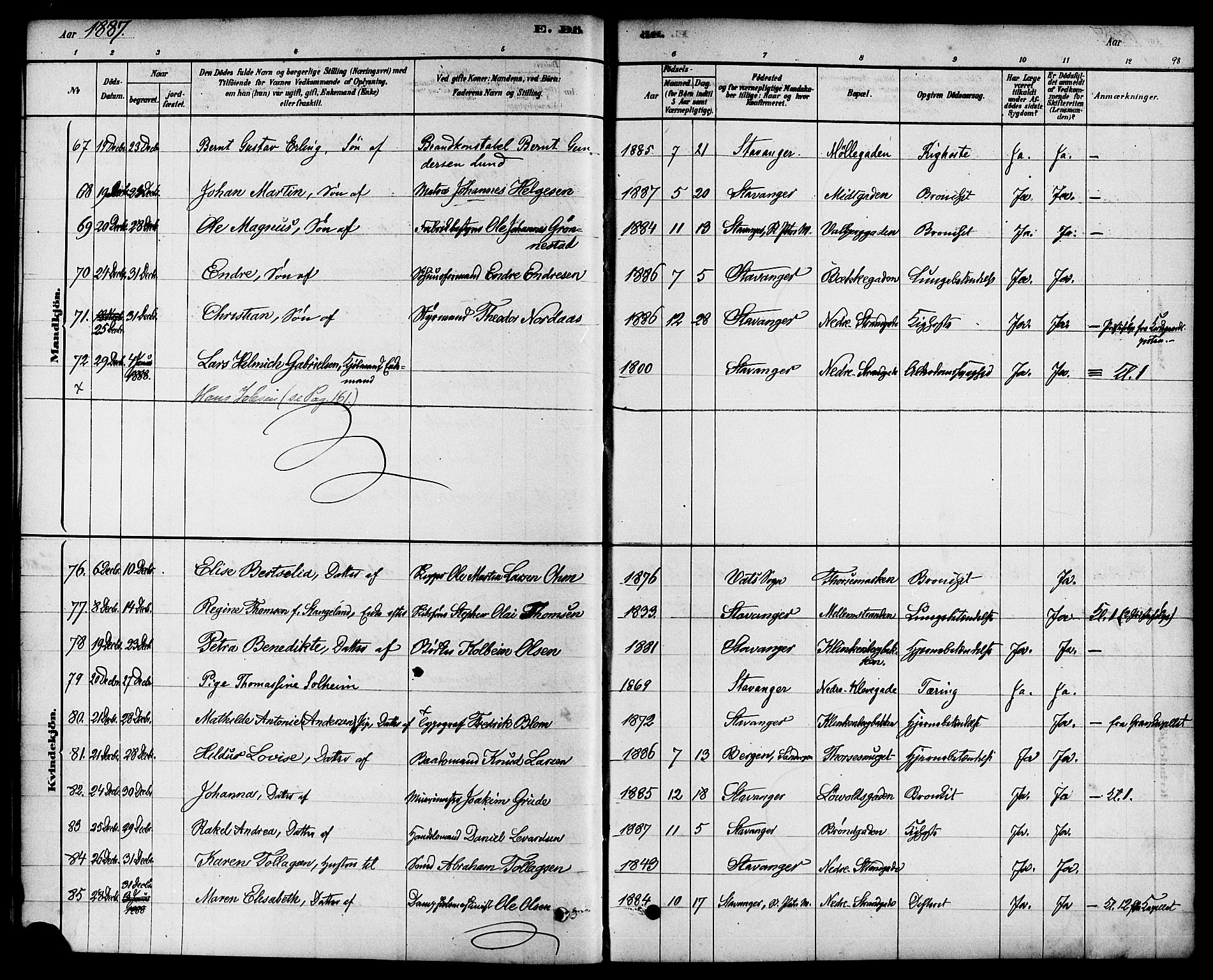 Domkirken sokneprestkontor, AV/SAST-A-101812/001/30/30BA/L0027: Parish register (official) no. A 26, 1878-1896, p. 98