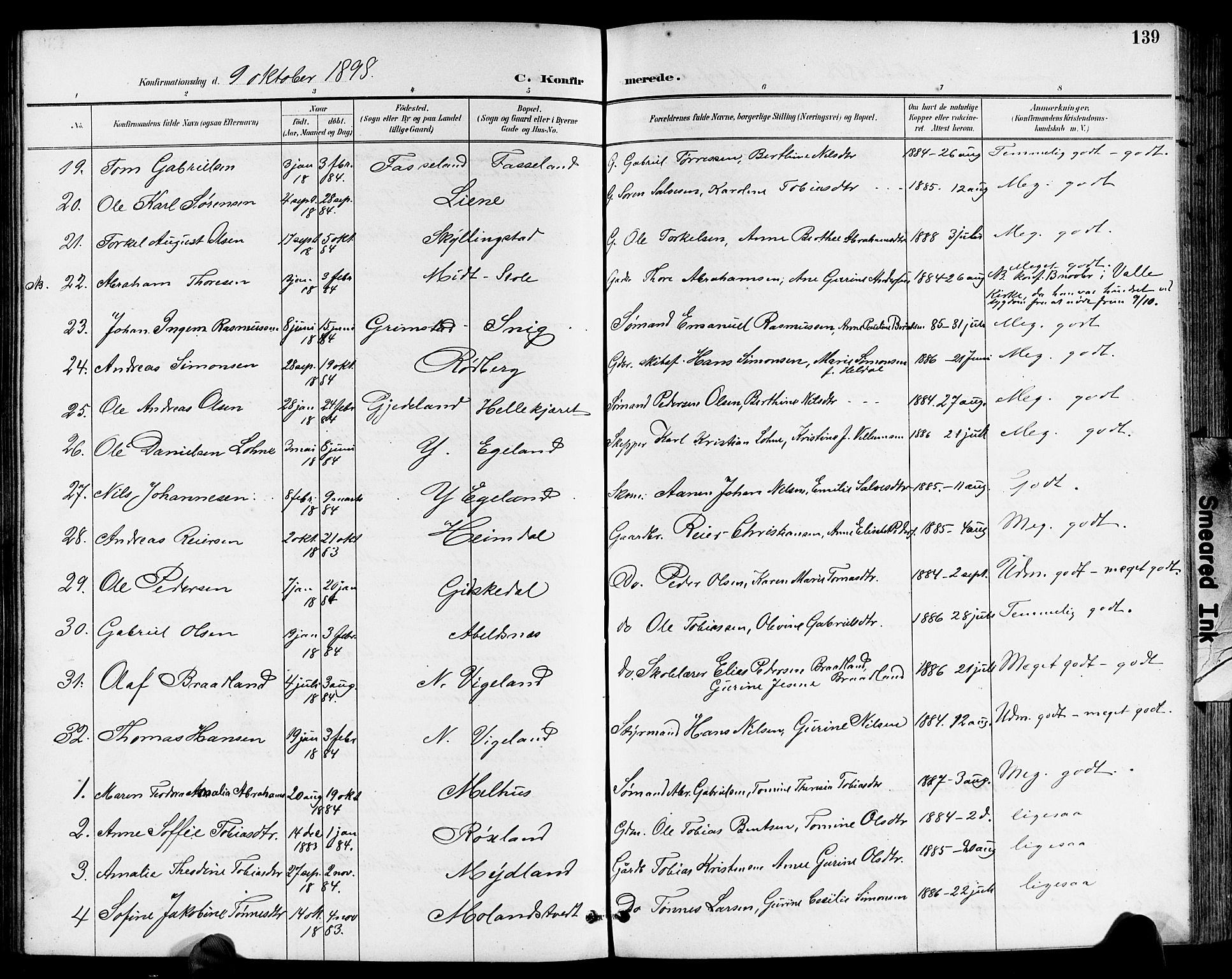 Sør-Audnedal sokneprestkontor, AV/SAK-1111-0039/F/Fb/Fbb/L0006: Parish register (copy) no. B 6, 1893-1915, p. 139