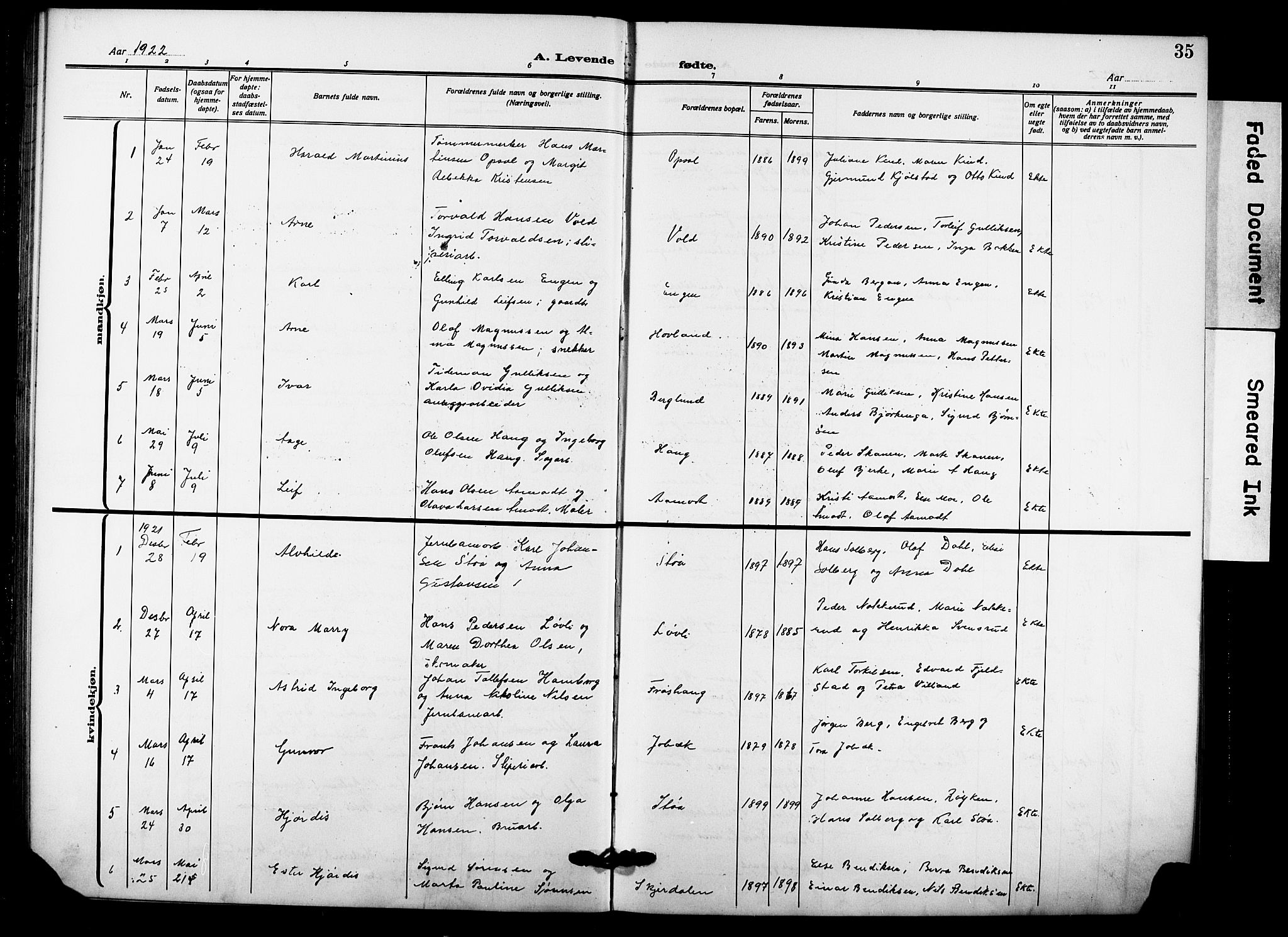 Hole kirkebøker, AV/SAKO-A-228/G/Gb/L0005: Parish register (copy) no. II 5, 1915-1932, p. 35