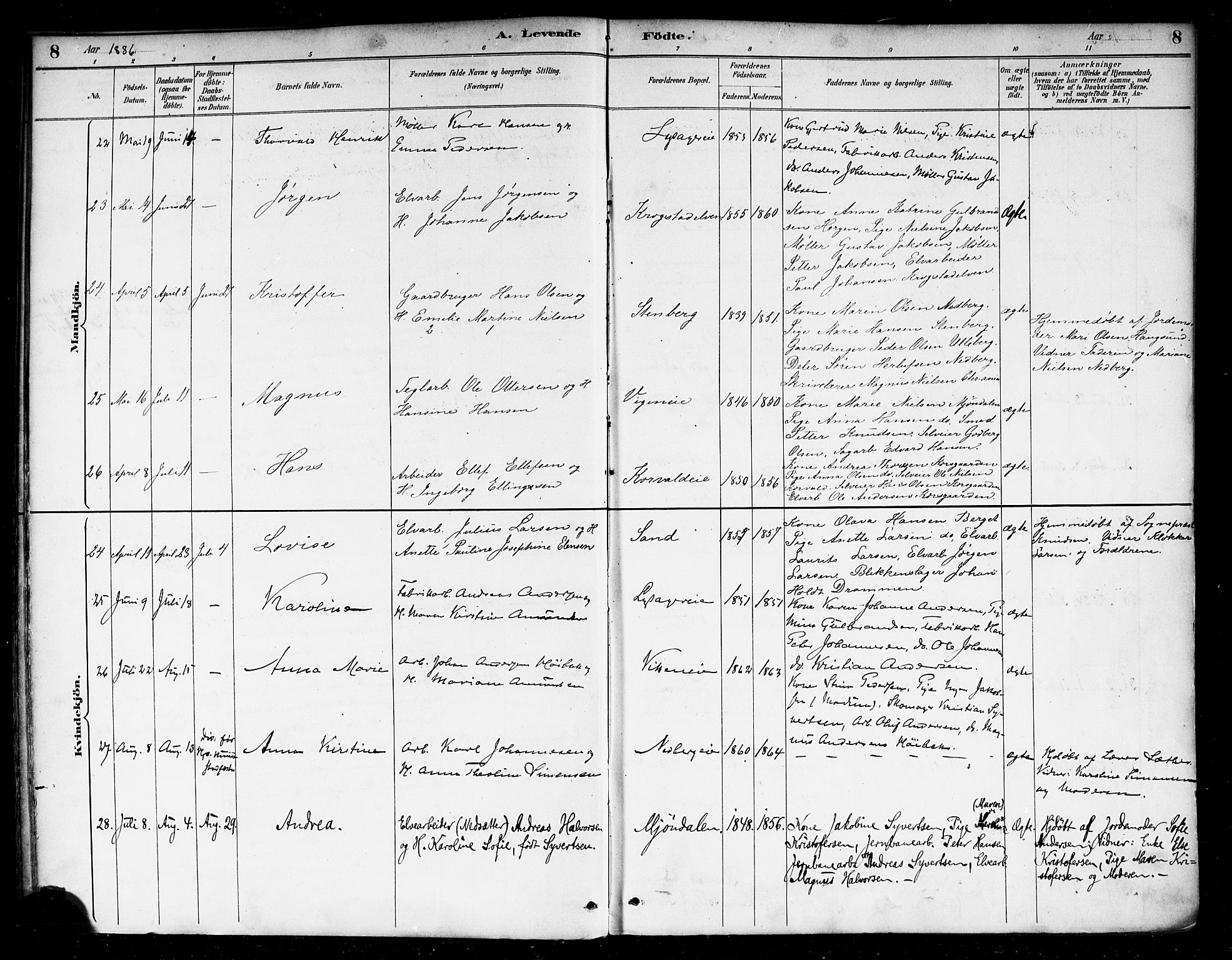 Nedre Eiker kirkebøker, SAKO/A-612/F/Fa/L0003: Parish register (official) no. 3, 1885-1892, p. 8