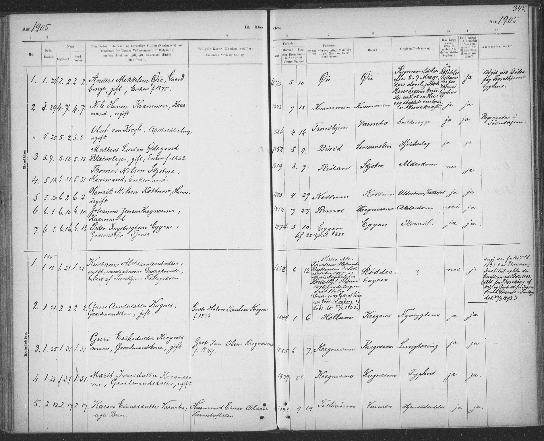 Ministerialprotokoller, klokkerbøker og fødselsregistre - Sør-Trøndelag, SAT/A-1456/691/L1085: Parish register (official) no. 691A17, 1887-1908, p. 345