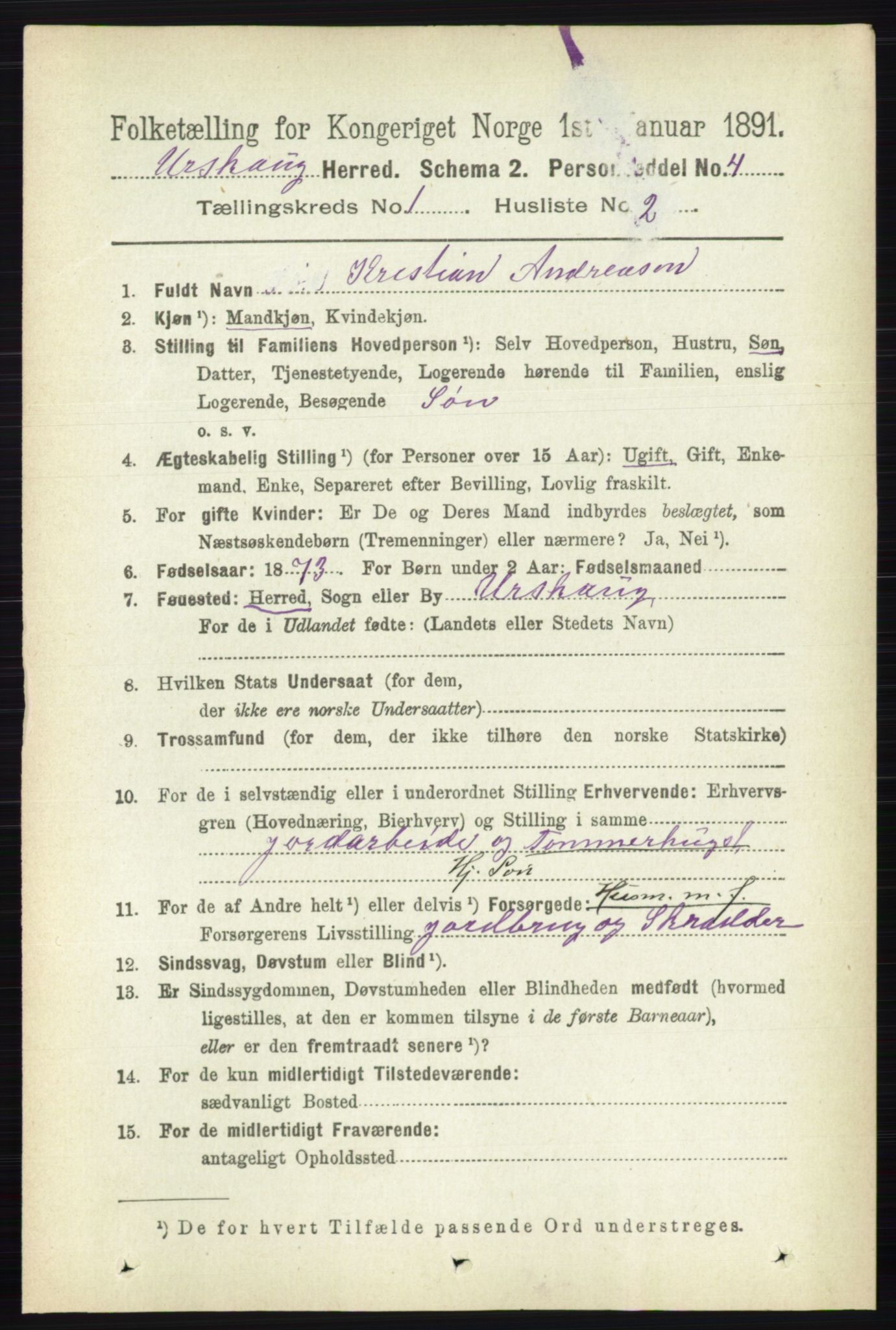 RA, 1891 census for 0224 Aurskog, 1891, p. 62