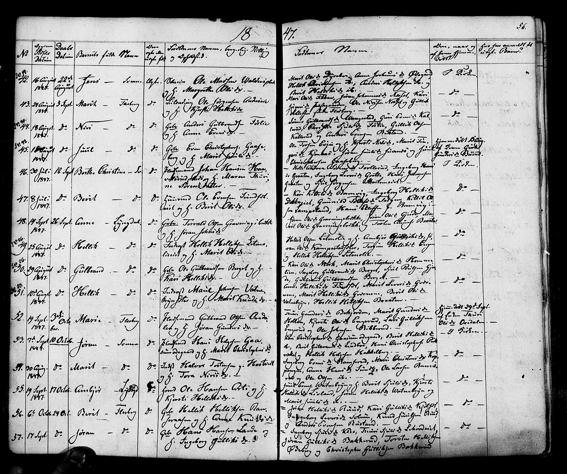 Flesberg kirkebøker, AV/SAKO-A-18/F/Fa/L0006: Parish register (official) no. I 6, 1834-1860, p. 56