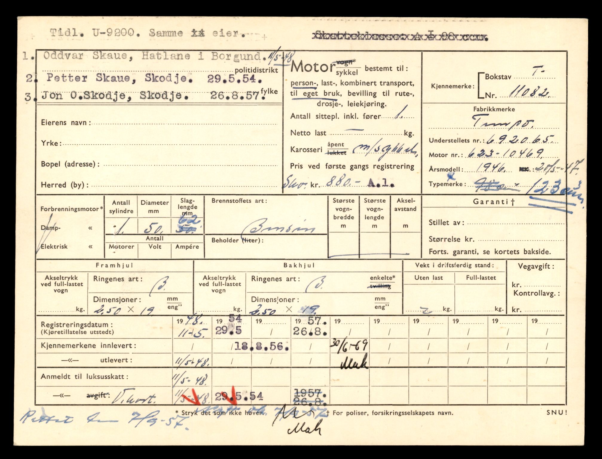 Møre og Romsdal vegkontor - Ålesund trafikkstasjon, AV/SAT-A-4099/F/Fe/L0026: Registreringskort for kjøretøy T 11046 - T 11160, 1927-1998, p. 1115