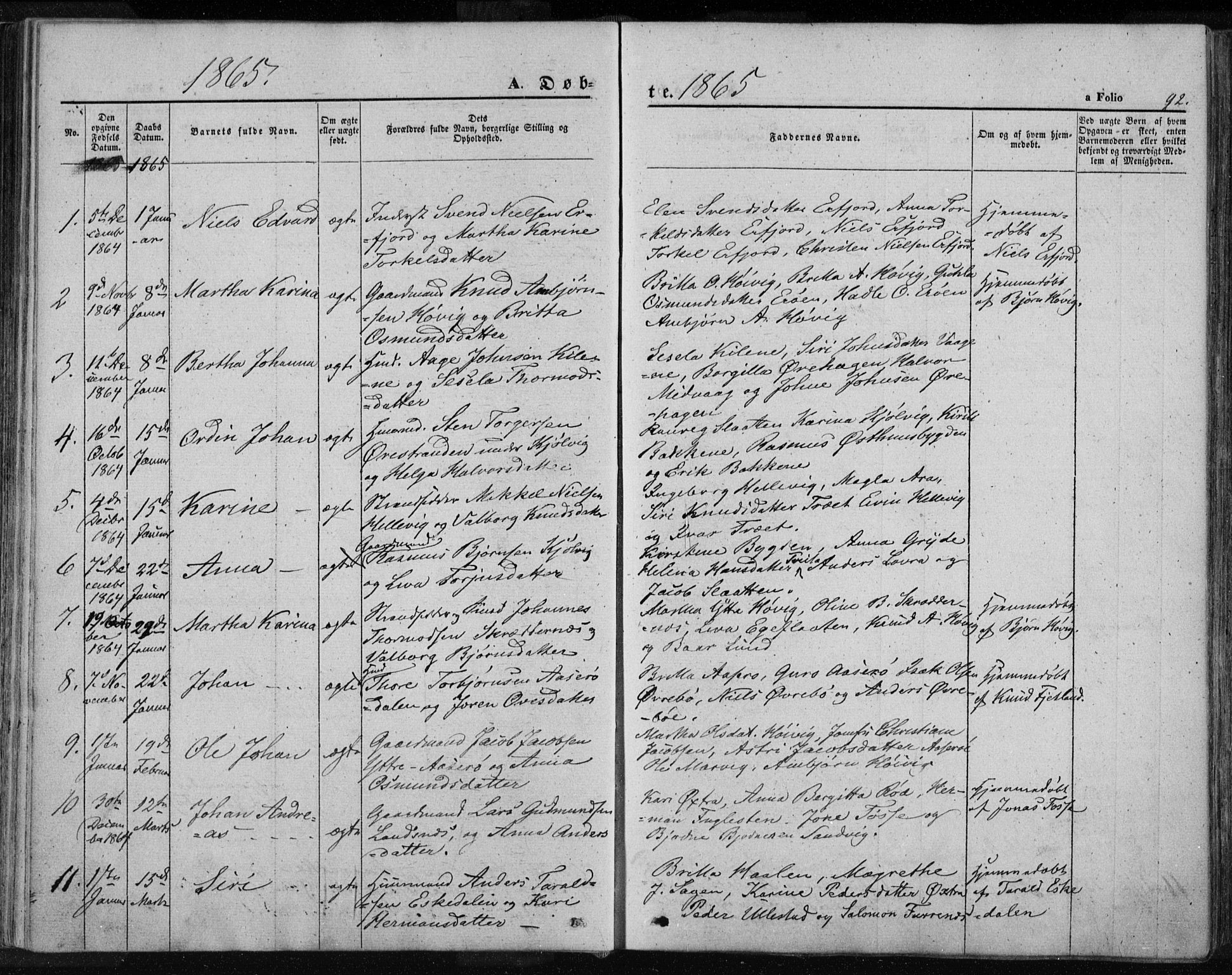 Jelsa sokneprestkontor, SAST/A-101842/01/IV: Parish register (official) no. A 7, 1854-1866, p. 92