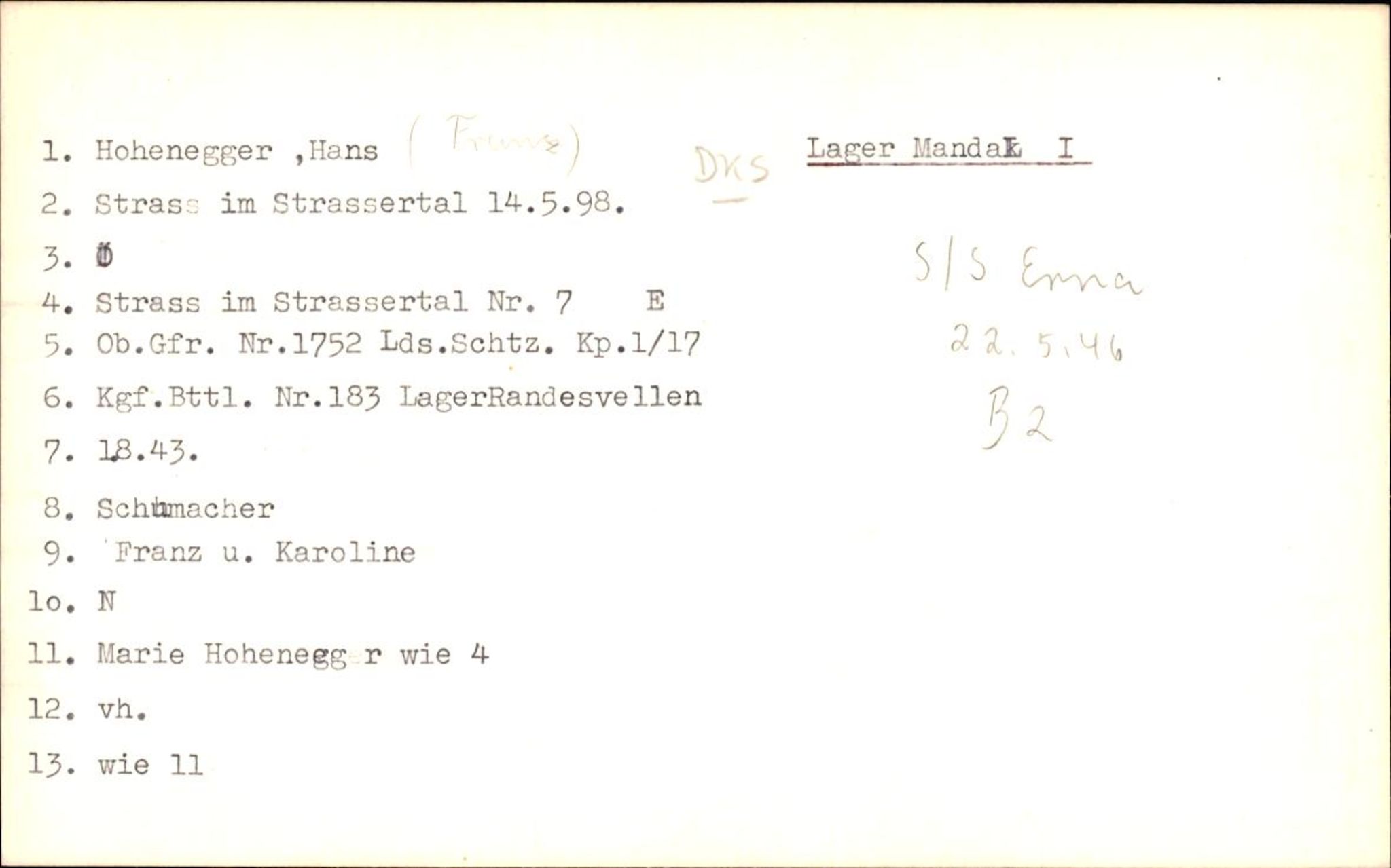 Hjemsendte tyskere , AV/RA-RAFA-6487/D/Db/L0014: Hofmeister-Kaften, 1945-1947, p. 17