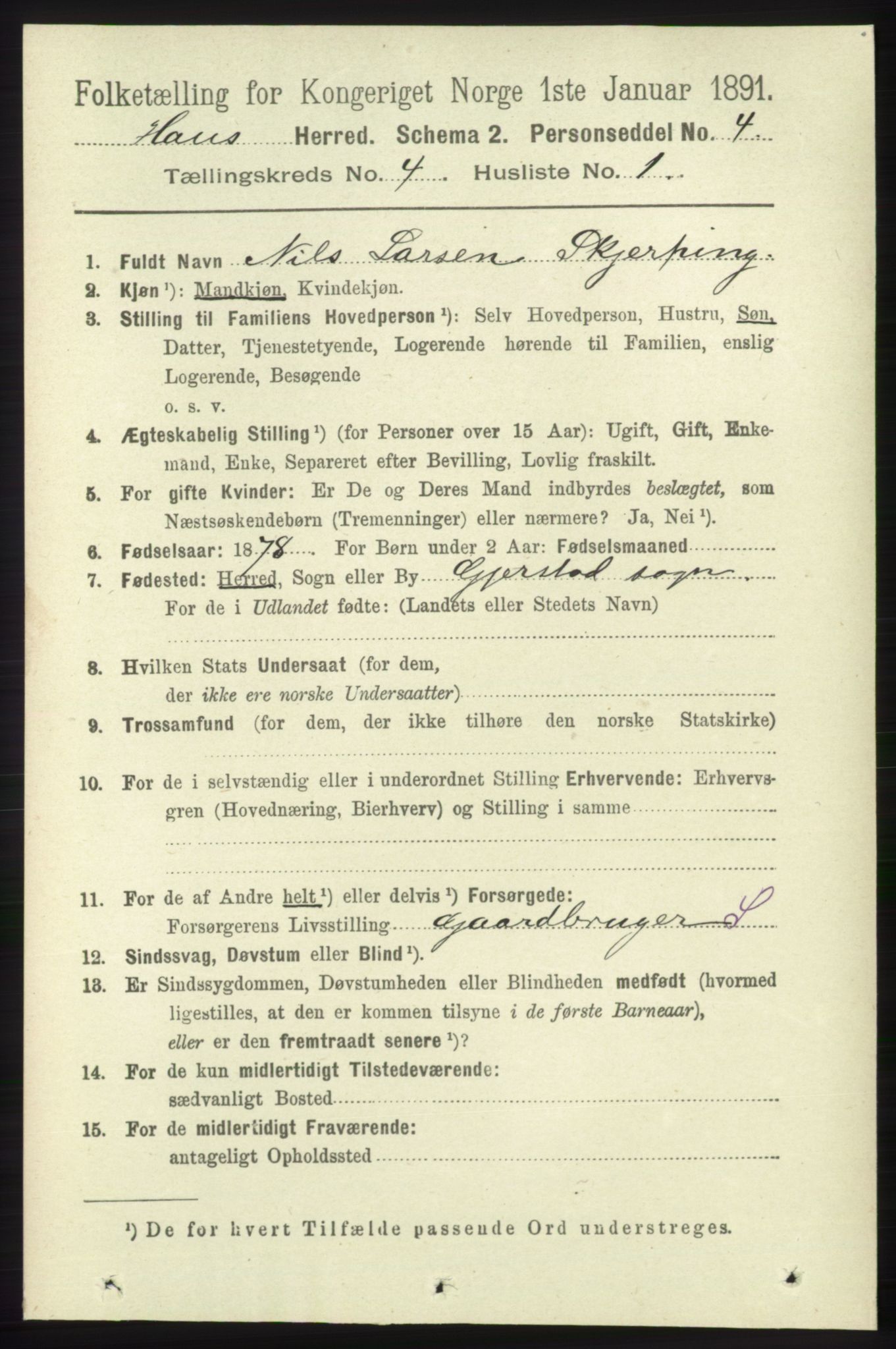 RA, 1891 census for 1250 Haus, 1891, p. 1407