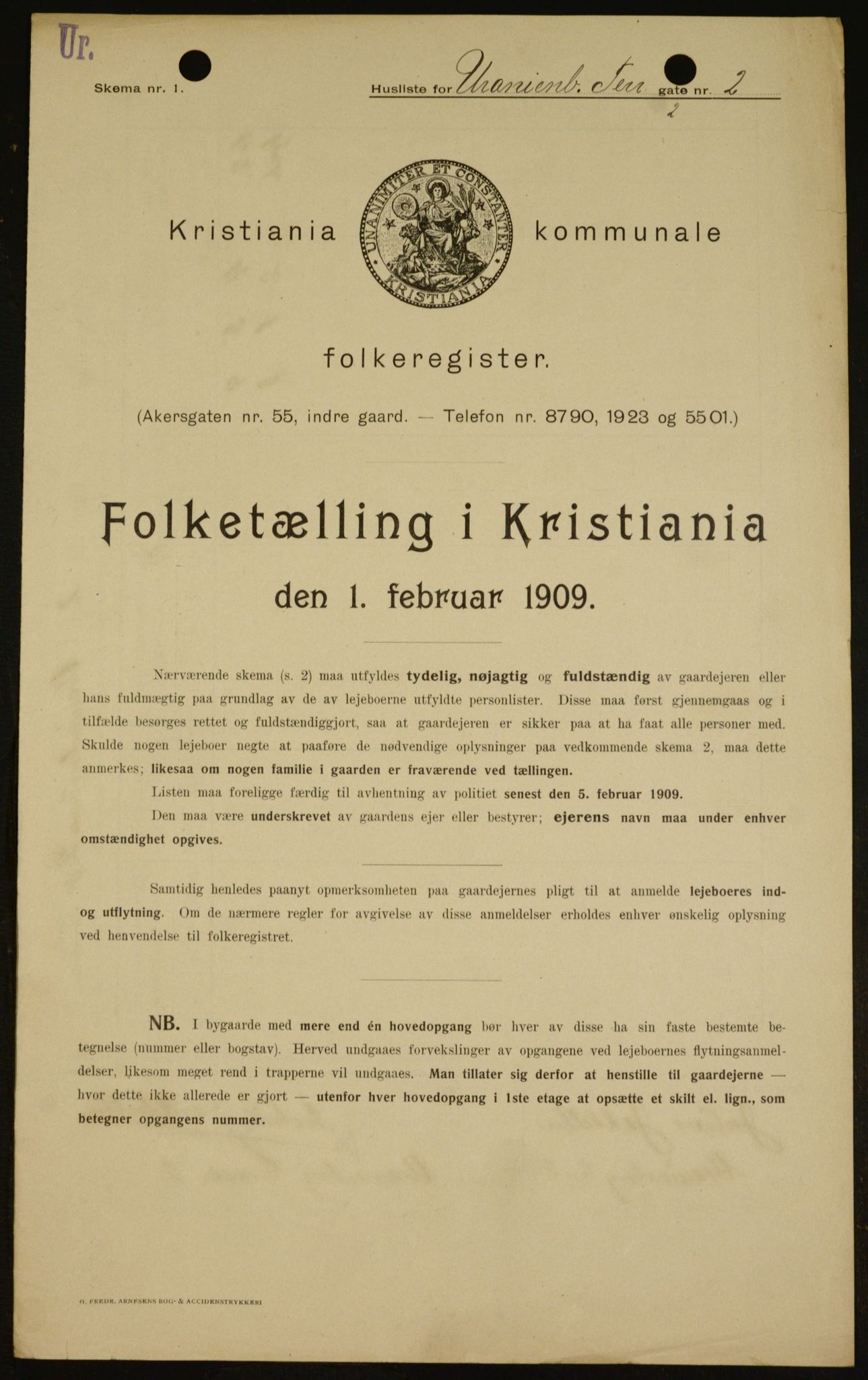 OBA, Municipal Census 1909 for Kristiania, 1909, p. 109029