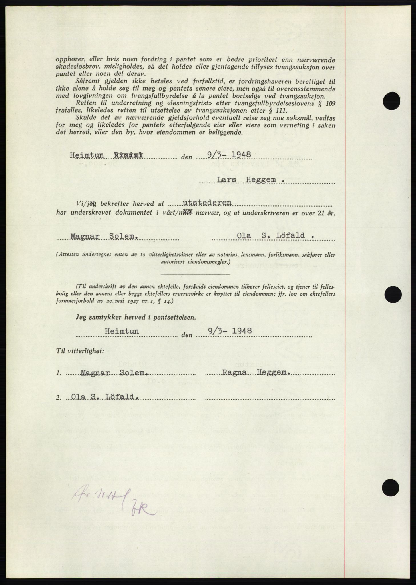 Nordmøre sorenskriveri, AV/SAT-A-4132/1/2/2Ca: Mortgage book no. B98, 1948-1948, Diary no: : 911/1948