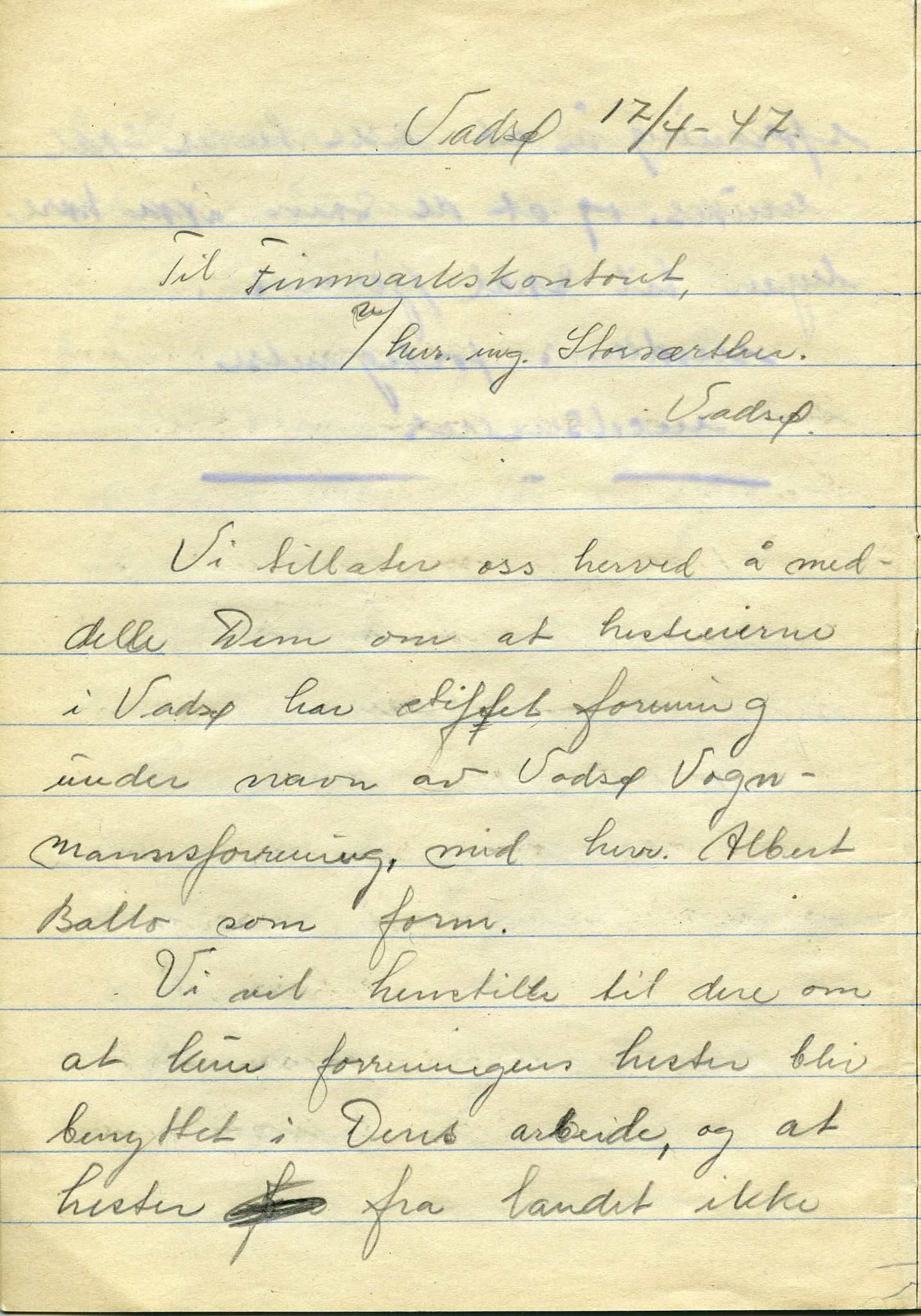 Vadsø vognmannsforening, FMFB/A-1073/A/L0001: Møtebok, 1947
