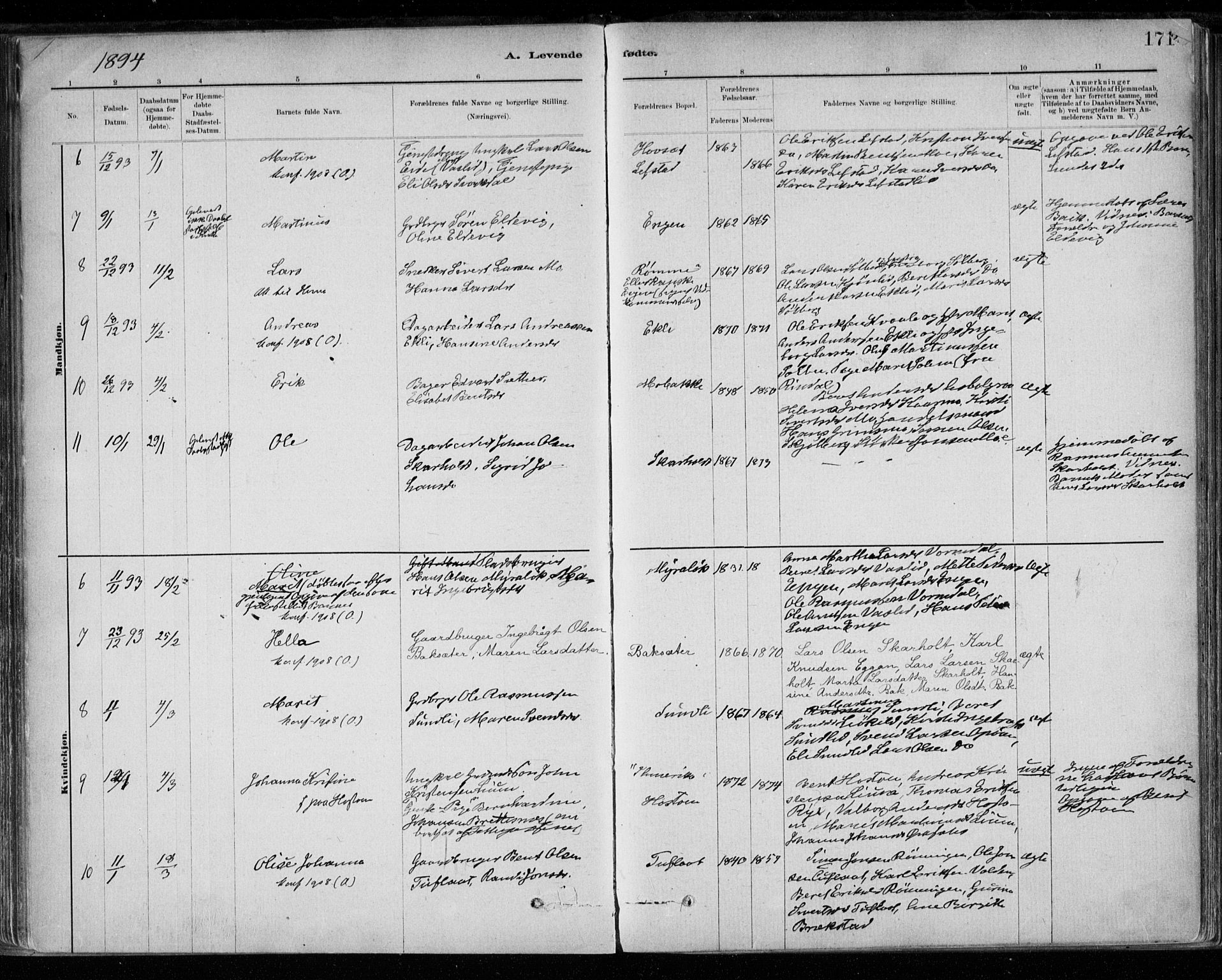 Ministerialprotokoller, klokkerbøker og fødselsregistre - Sør-Trøndelag, AV/SAT-A-1456/668/L0809: Parish register (official) no. 668A09, 1881-1895, p. 171