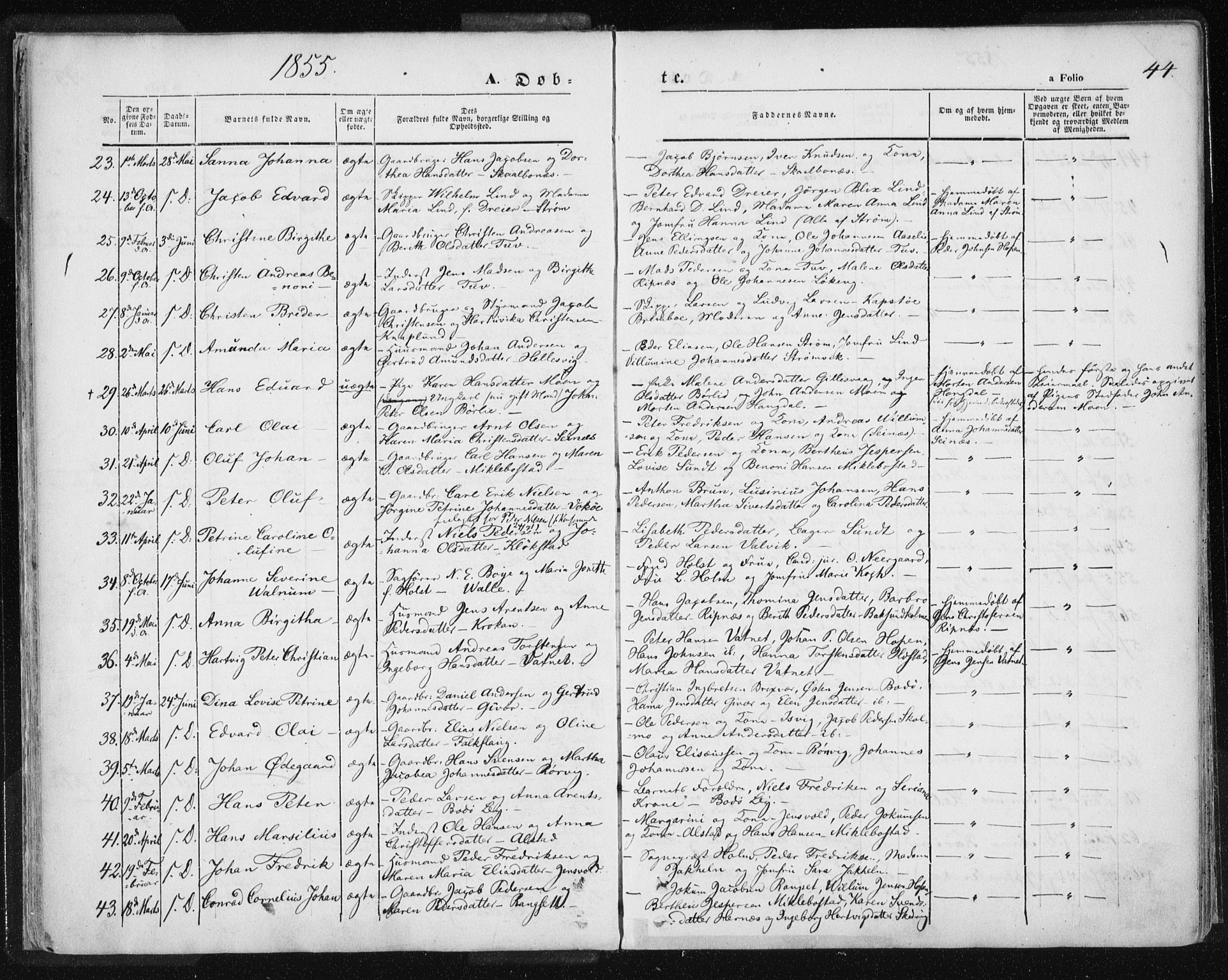 Ministerialprotokoller, klokkerbøker og fødselsregistre - Nordland, SAT/A-1459/801/L0007: Parish register (official) no. 801A07, 1845-1863, p. 44