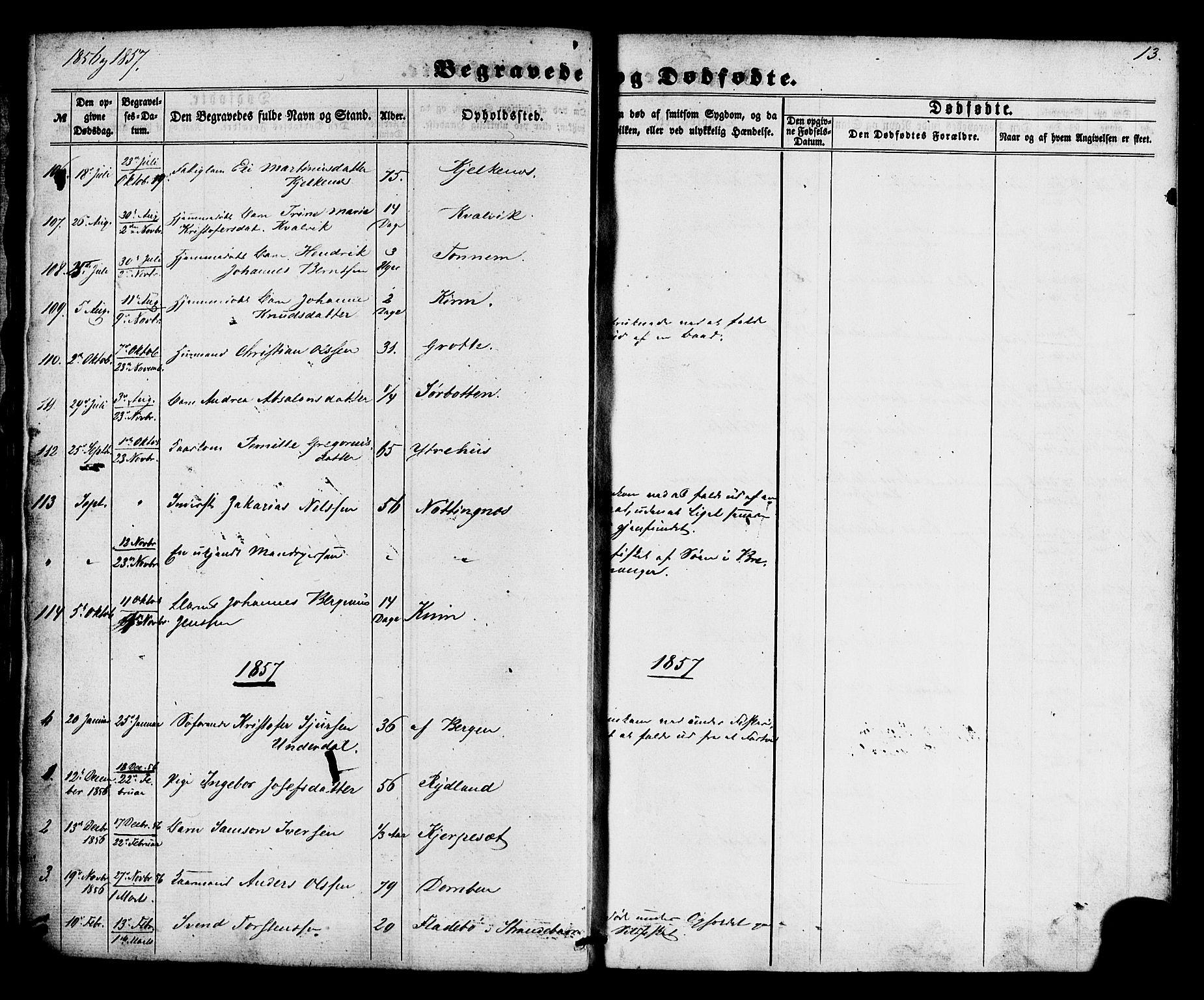 Kinn sokneprestembete, AV/SAB-A-80801/H/Haa/Haaa/L0012: Parish register (official) no. A 12, 1855-1869, p. 13