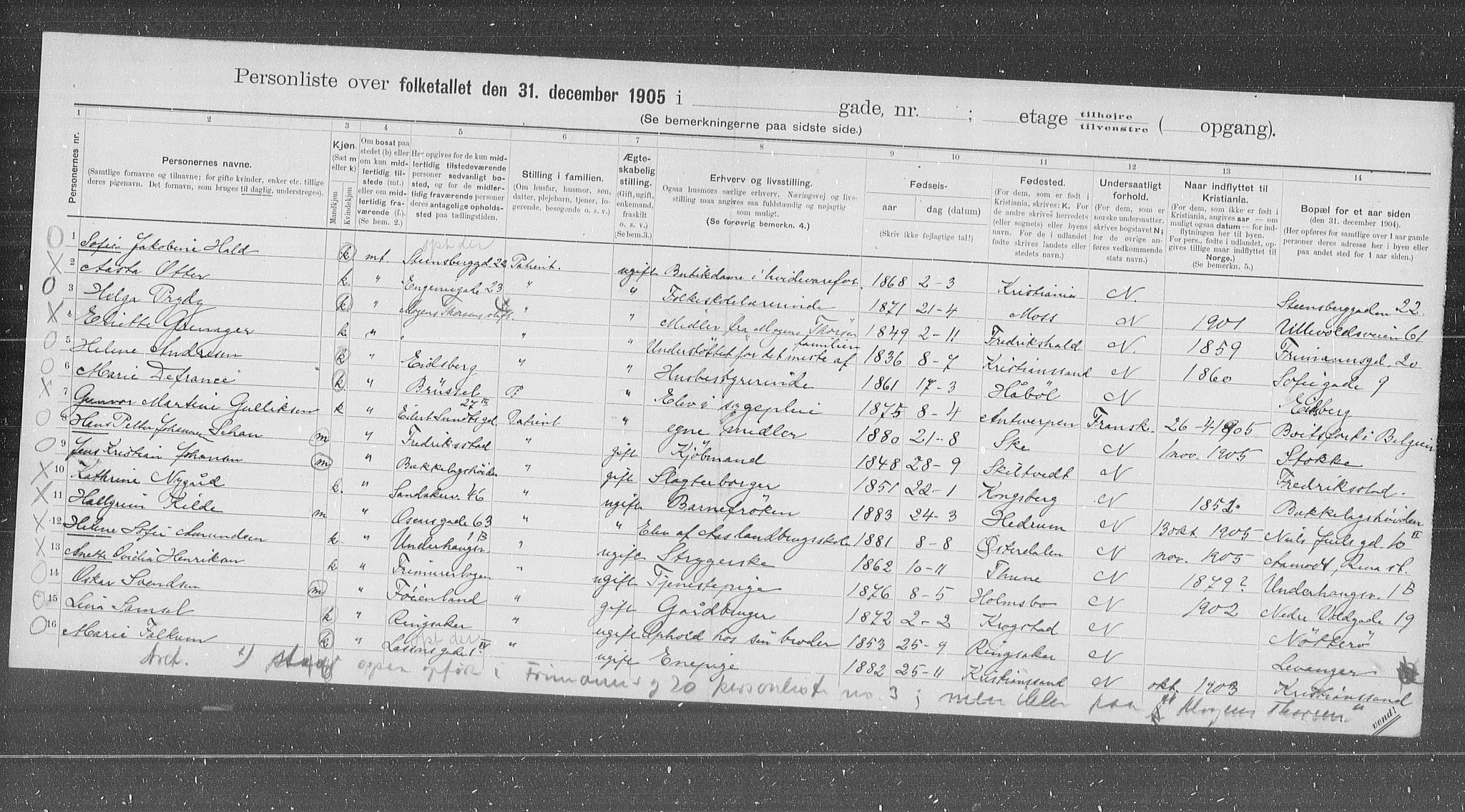 OBA, Municipal Census 1905 for Kristiania, 1905, p. 30840