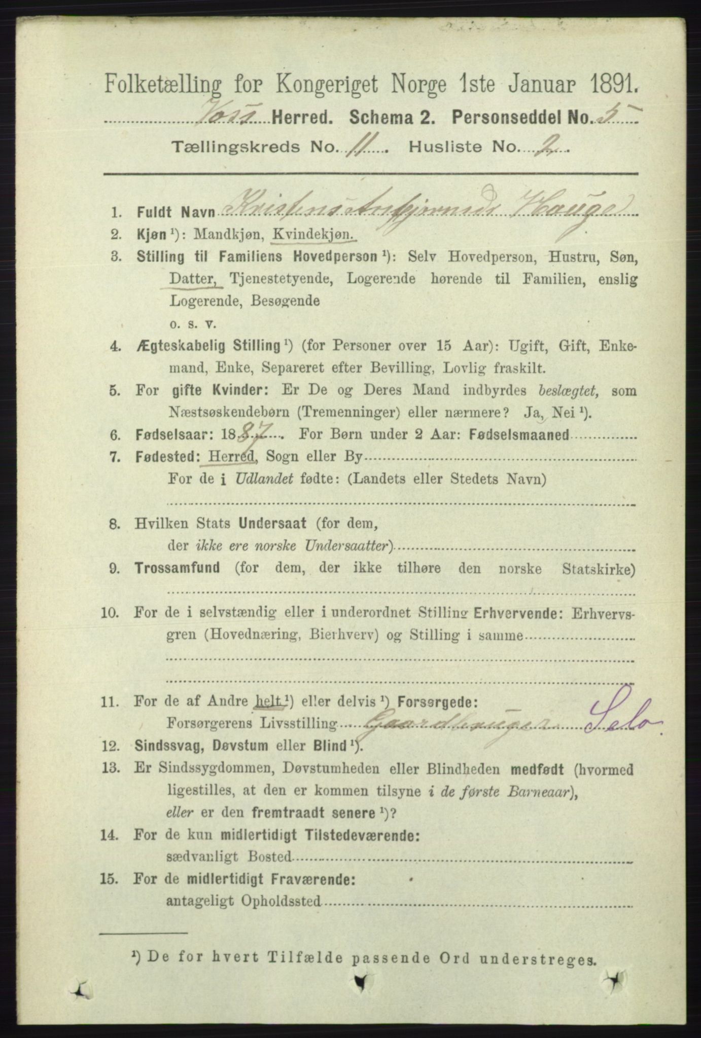 RA, 1891 census for 1235 Voss, 1891, p. 5841