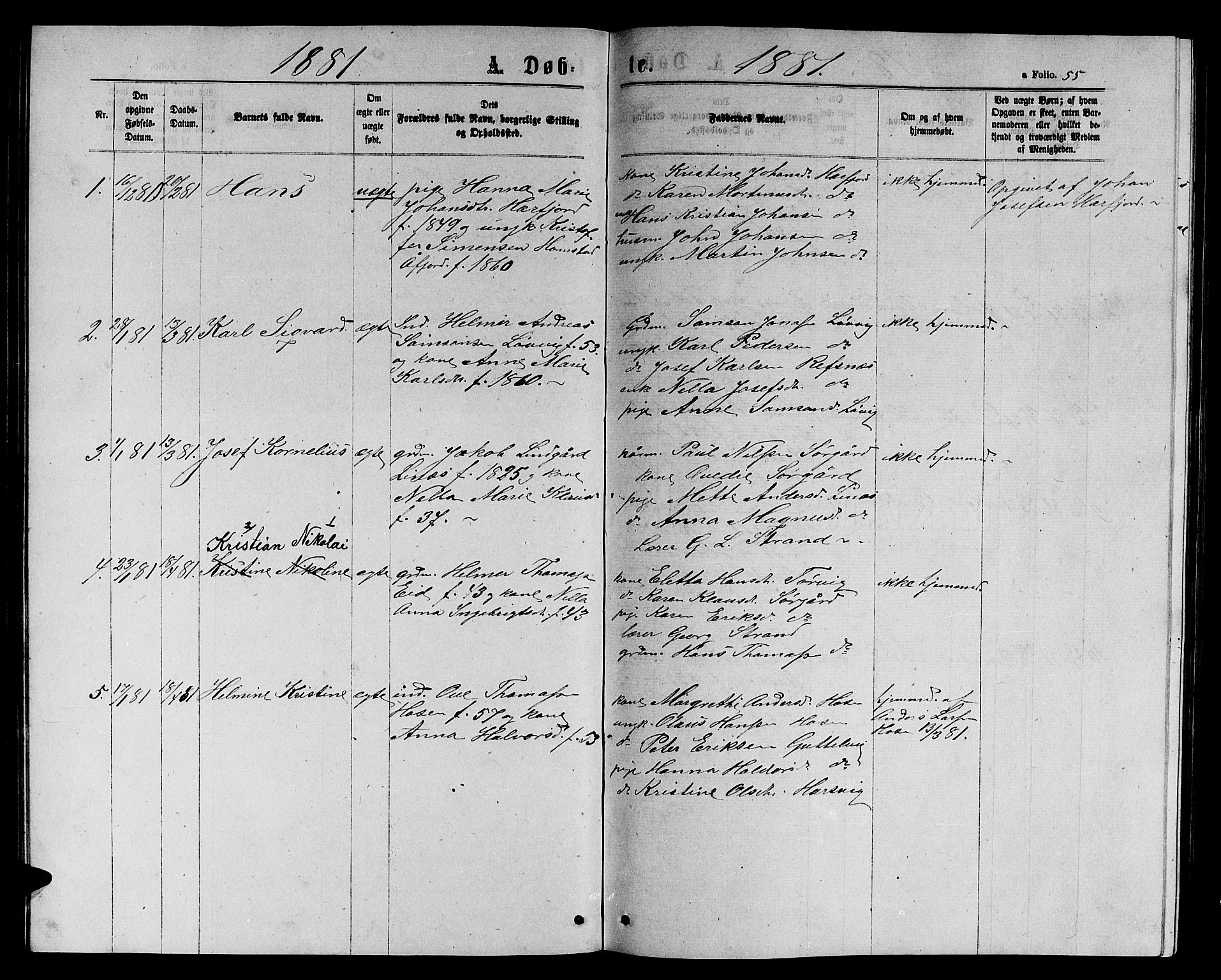 Ministerialprotokoller, klokkerbøker og fødselsregistre - Sør-Trøndelag, SAT/A-1456/656/L0695: Parish register (copy) no. 656C01, 1867-1889, p. 55
