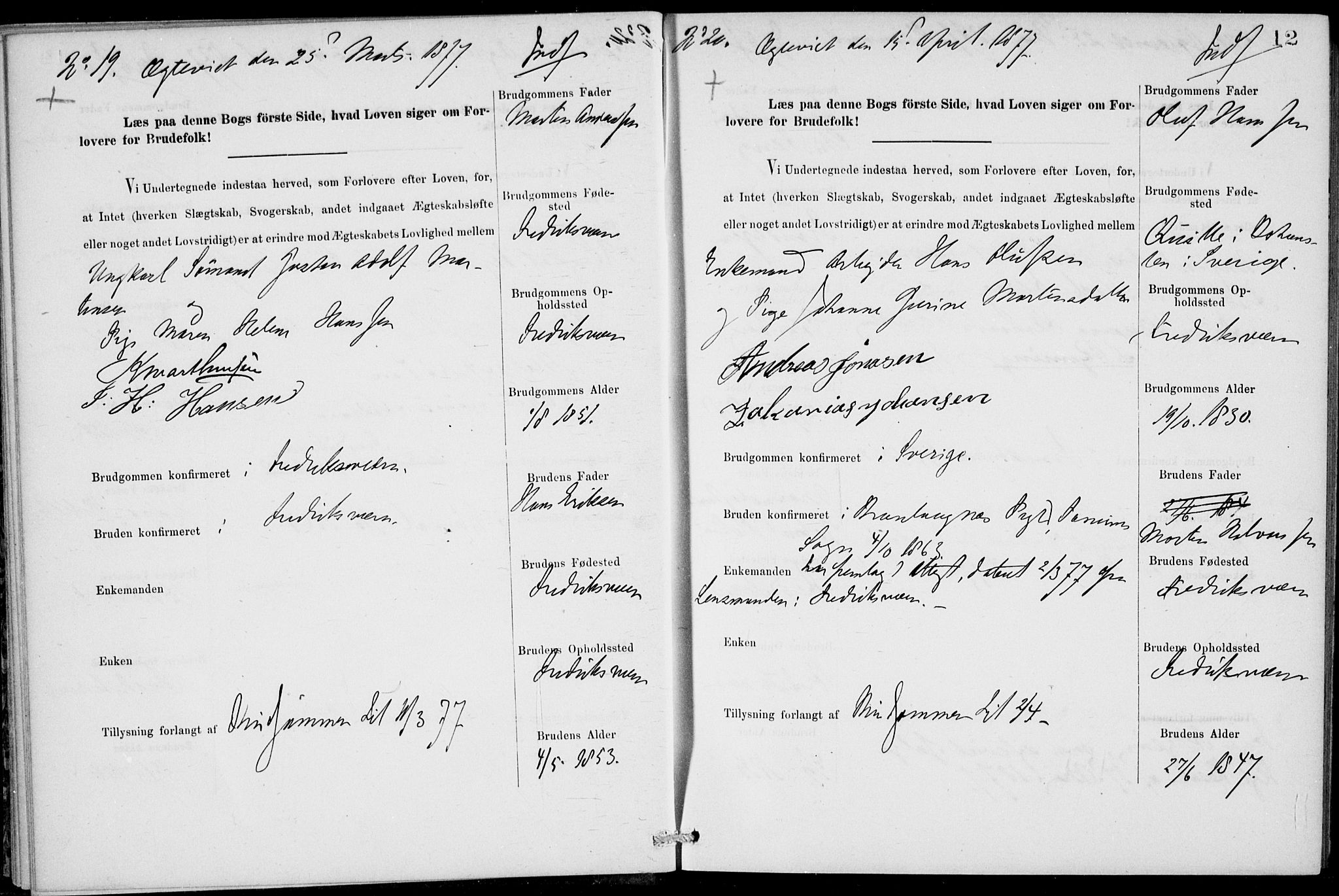 Stavern kirkebøker, SAKO/A-318/H/Ha/L0001: Banns register no. 1, 1875-1918, p. 12
