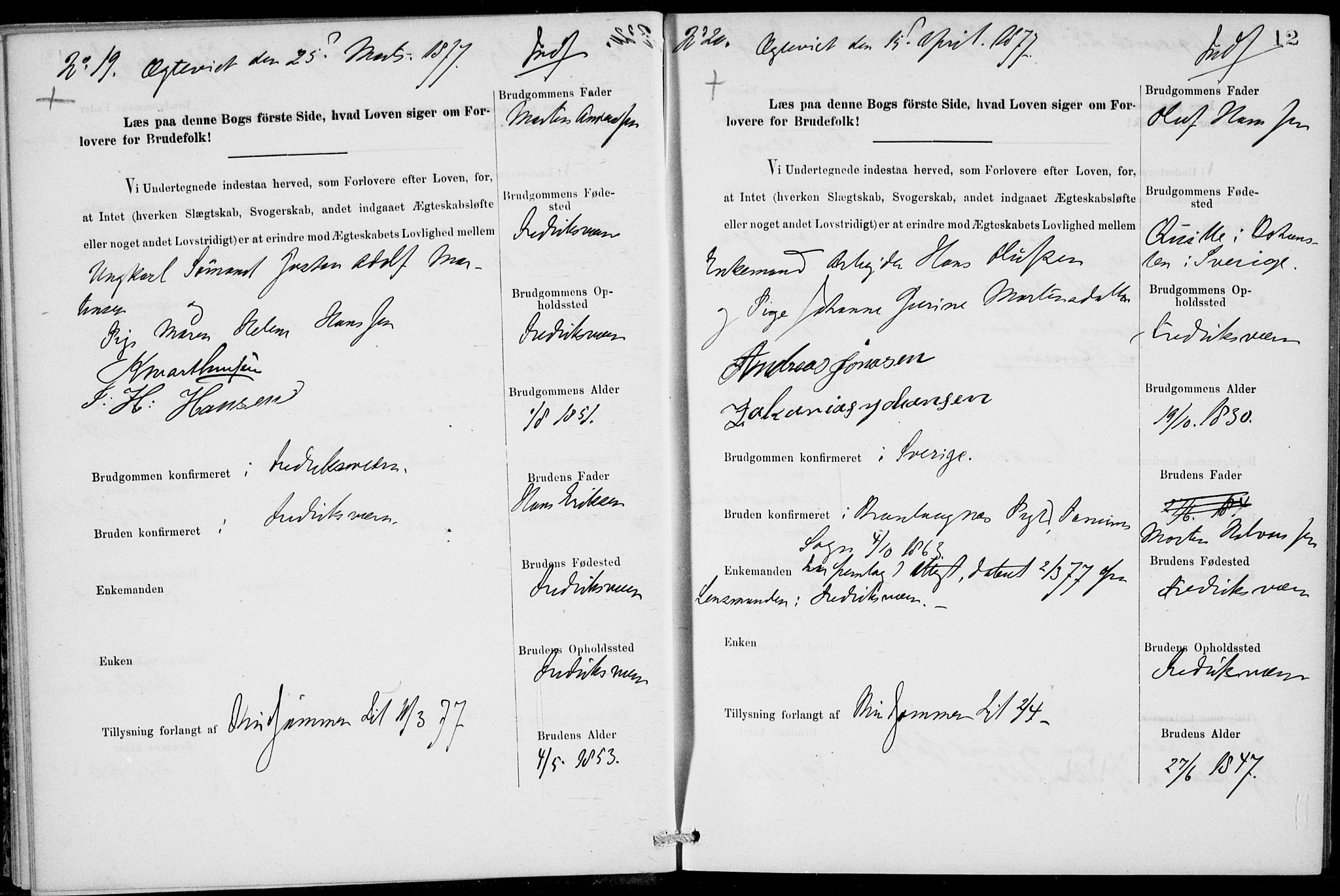 Stavern kirkebøker, AV/SAKO-A-318/H/Ha/L0001: Banns register no. 1, 1875-1918, p. 12