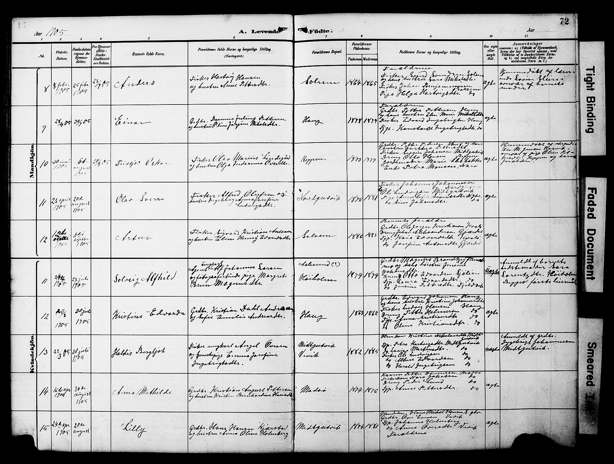 Ministerialprotokoller, klokkerbøker og fødselsregistre - Nord-Trøndelag, SAT/A-1458/788/L0701: Parish register (copy) no. 788C01, 1888-1913, p. 72