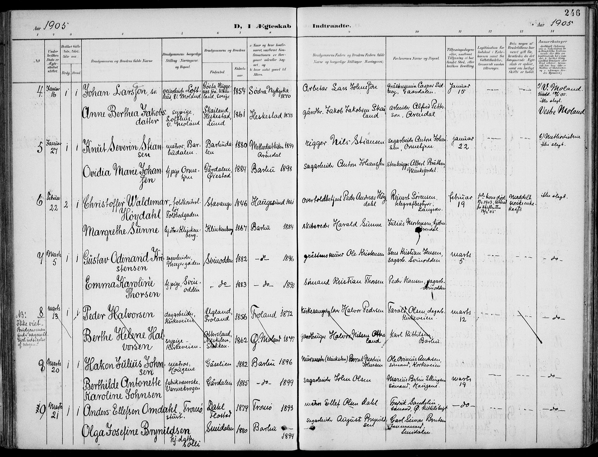 Barbu sokneprestkontor, AV/SAK-1111-0003/F/Fa/L0005: Parish register (official) no. A 5, 1899-1909, p. 246