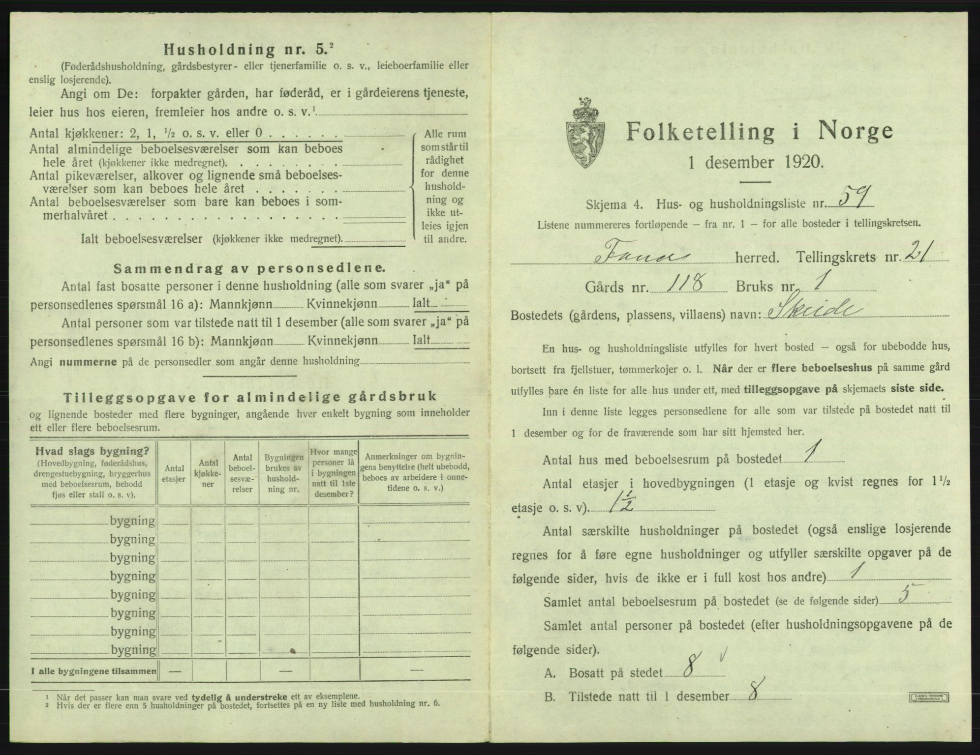 SAB, 1920 census for Fana, 1920, p. 3158