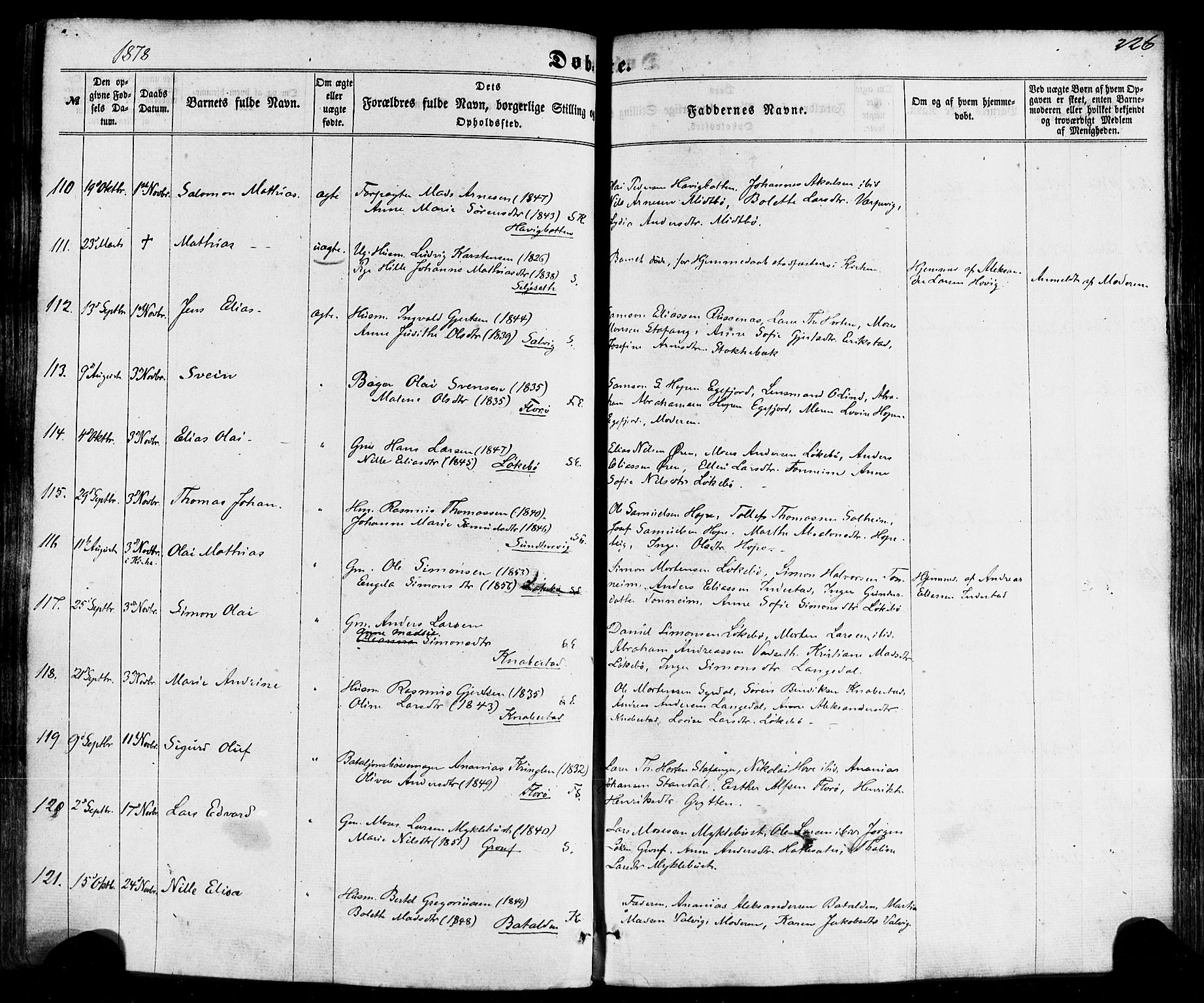 Kinn sokneprestembete, SAB/A-80801/H/Haa/Haaa/L0006: Parish register (official) no. A 6, 1857-1885, p. 226