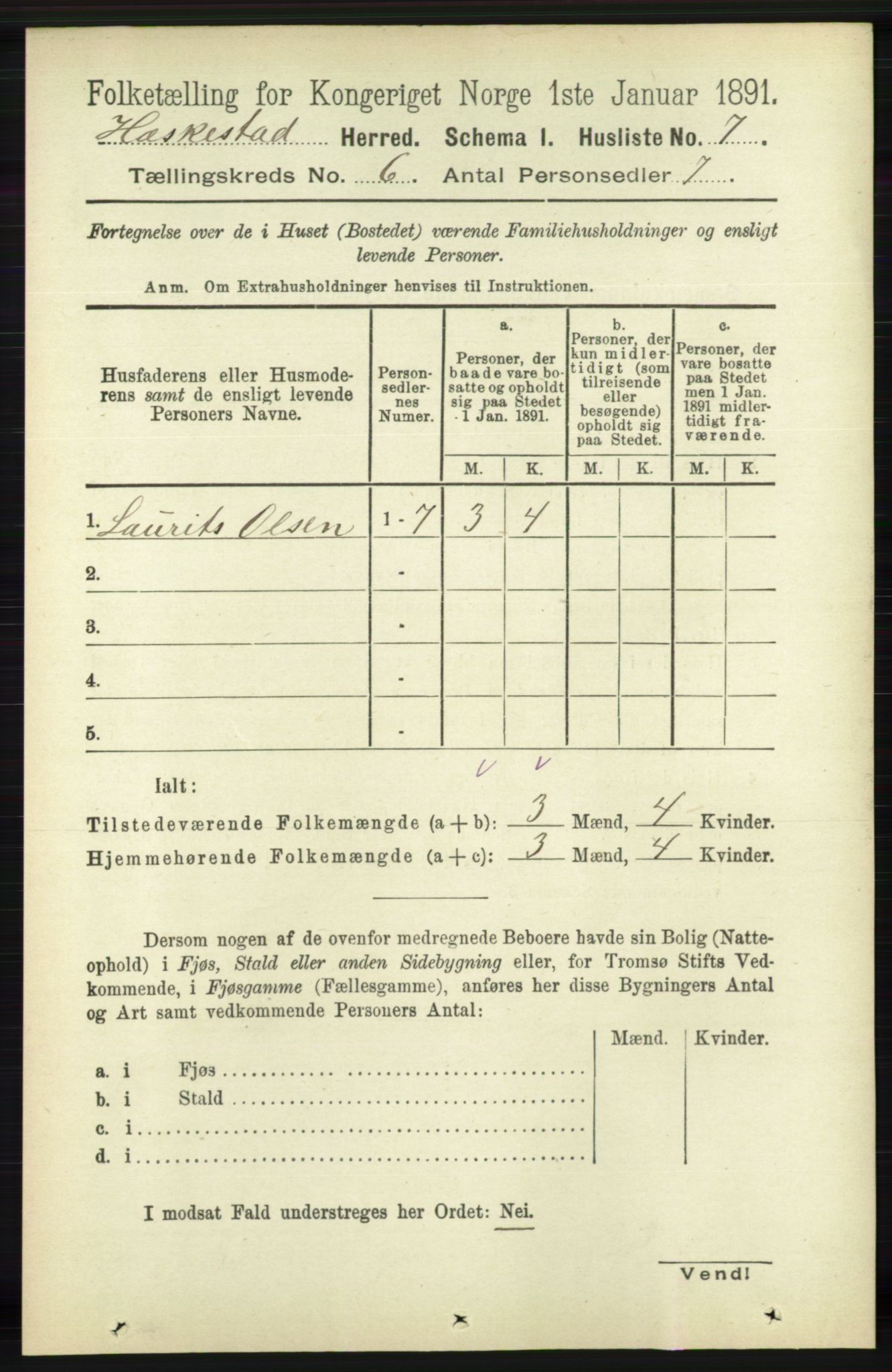 RA, 1891 census for 1113 Heskestad, 1891, p. 1000