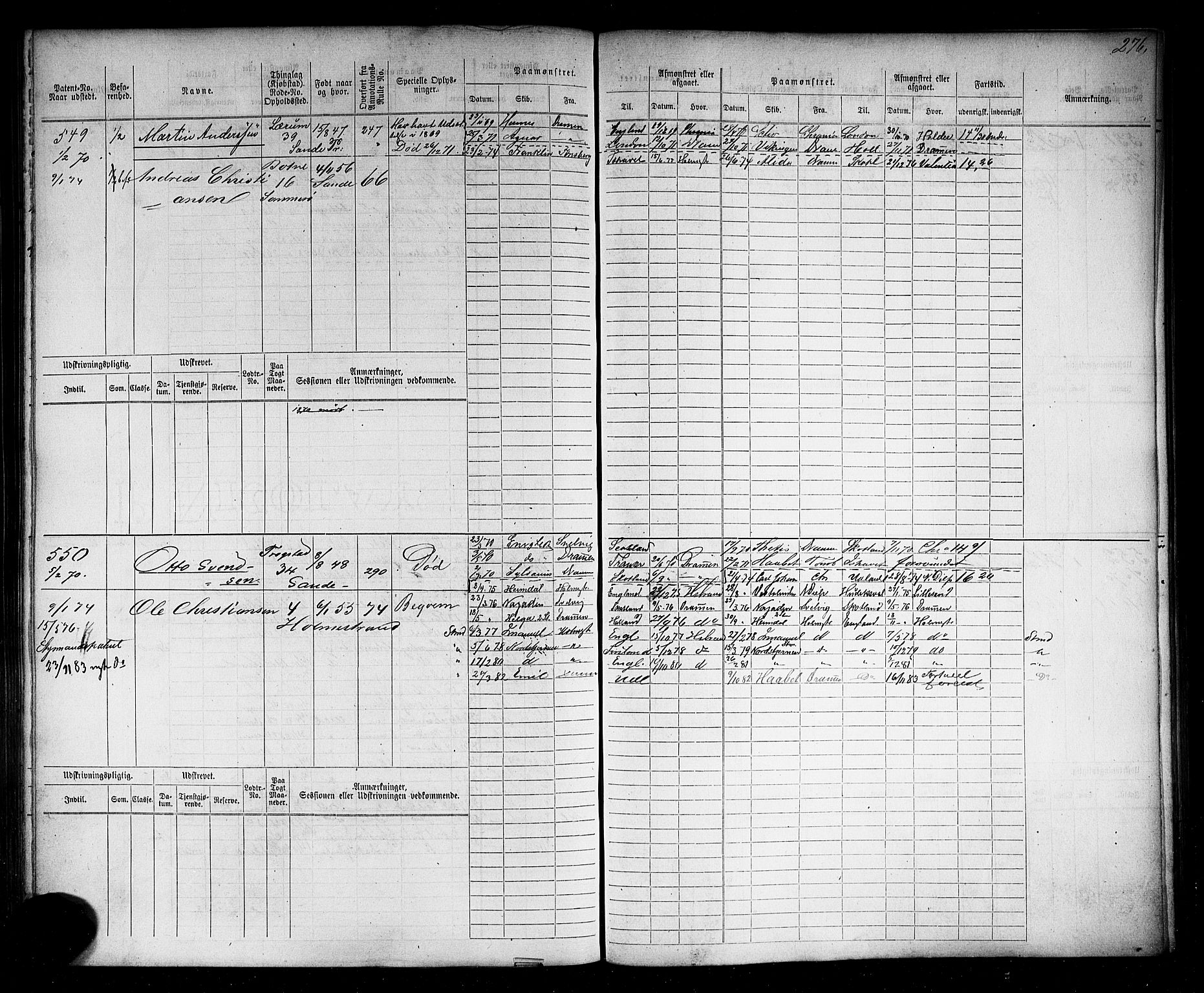 Holmestrand innrulleringskontor, AV/SAKO-A-1151/F/Fc/L0001: Hovedrulle, 1868-1872, p. 279