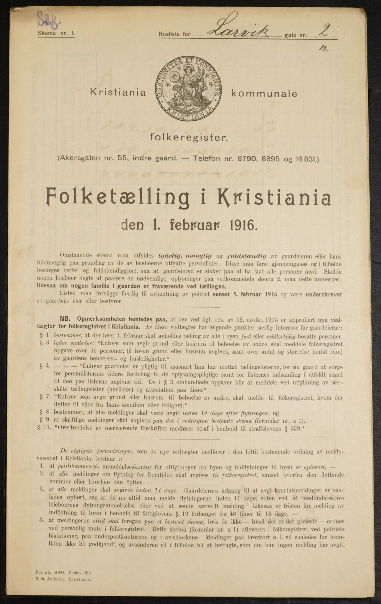 OBA, Municipal Census 1916 for Kristiania, 1916, p. 58392