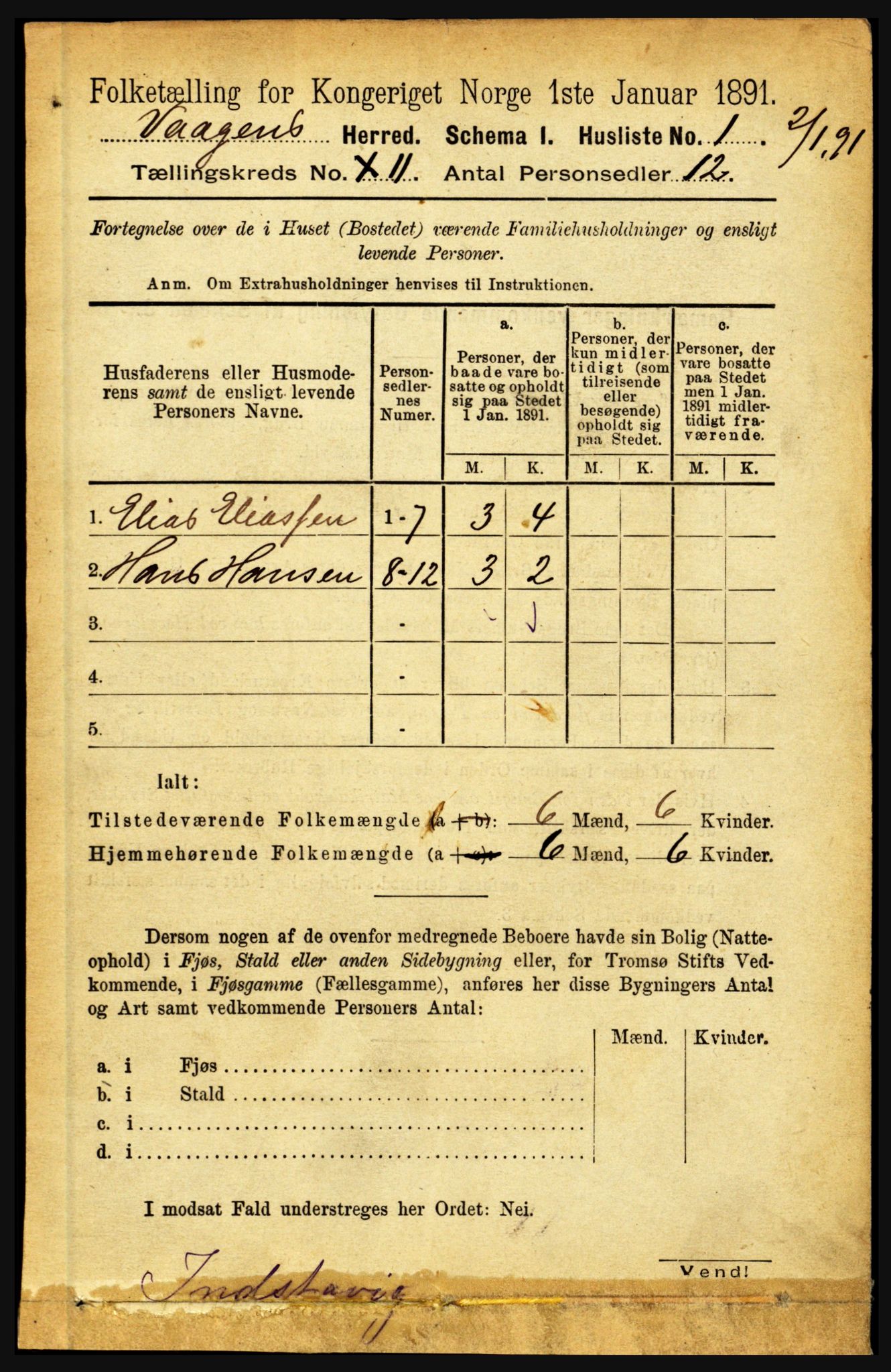 RA, 1891 census for 1865 Vågan, 1891, p. 2834