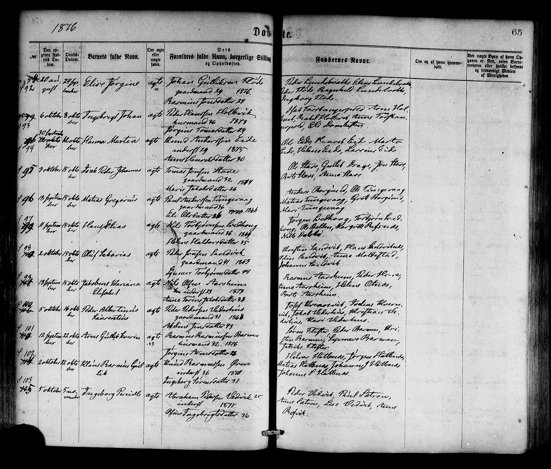 Selje sokneprestembete, AV/SAB-A-99938/H/Ha/Haa/Haaa: Parish register (official) no. A 12, 1870-1880, p. 65