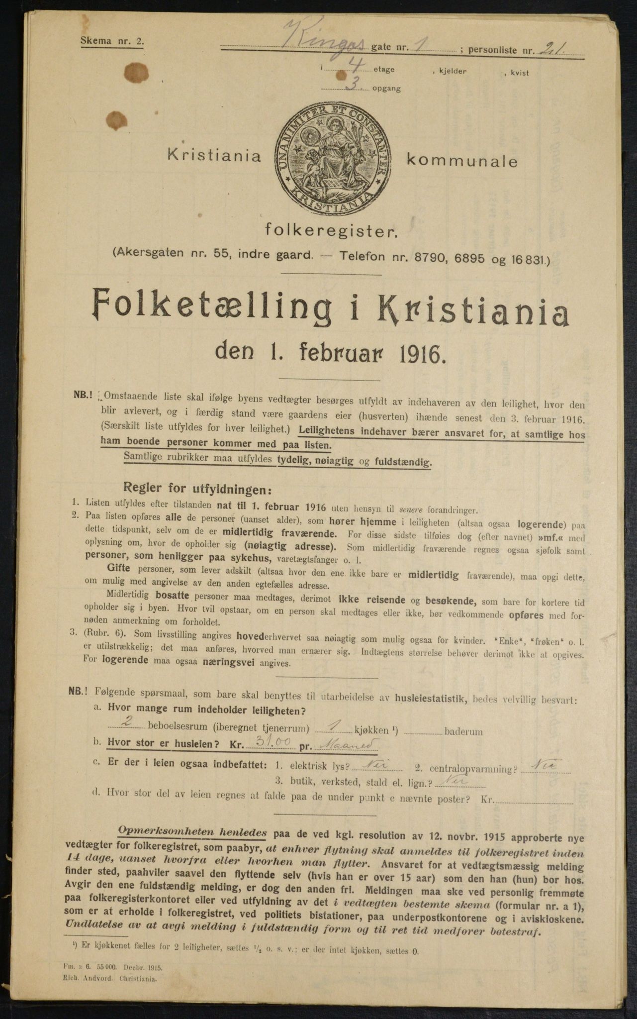 OBA, Municipal Census 1916 for Kristiania, 1916, p. 50621