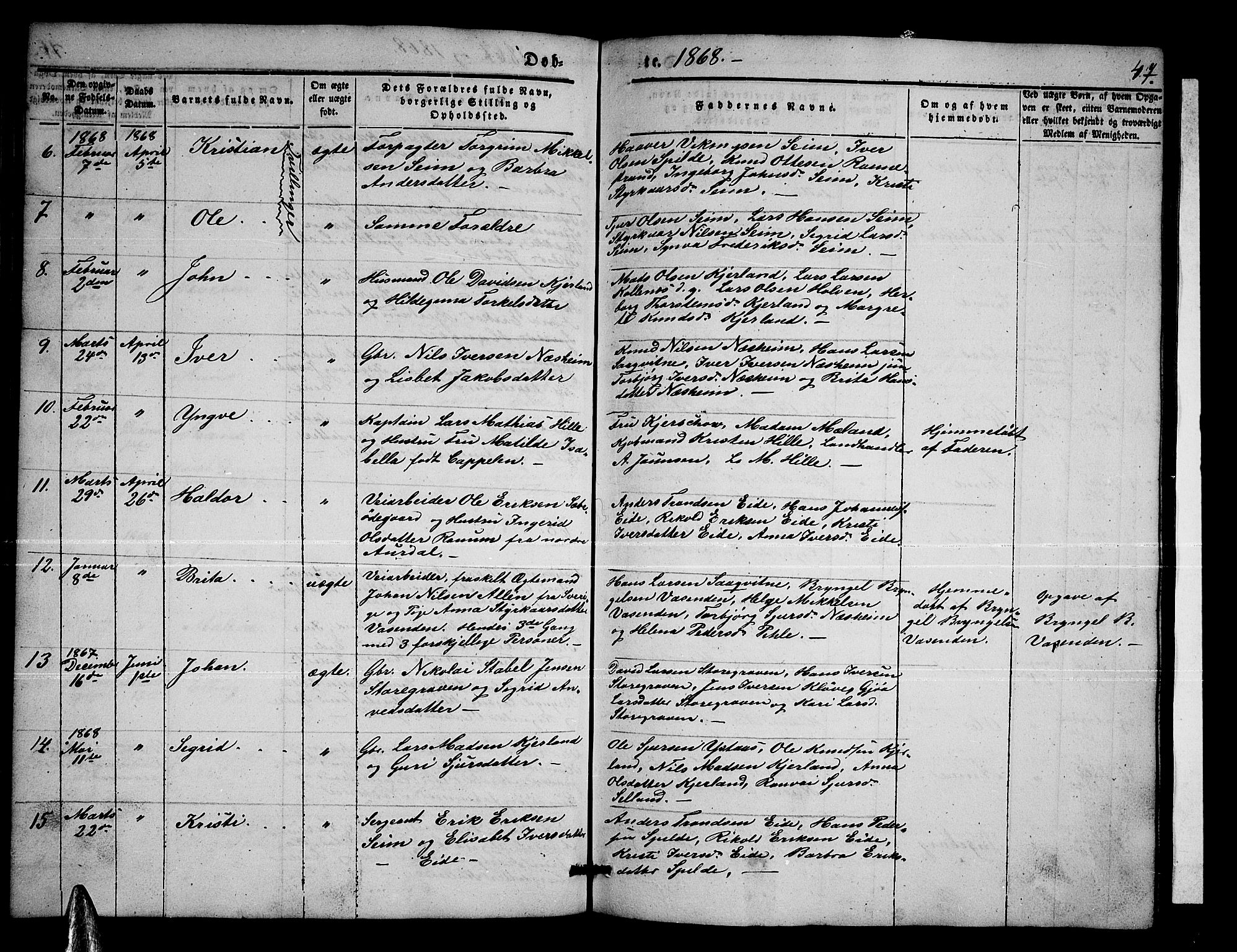 Ulvik sokneprestembete, SAB/A-78801/H/Hab: Parish register (copy) no. B 1, 1855-1868, p. 47