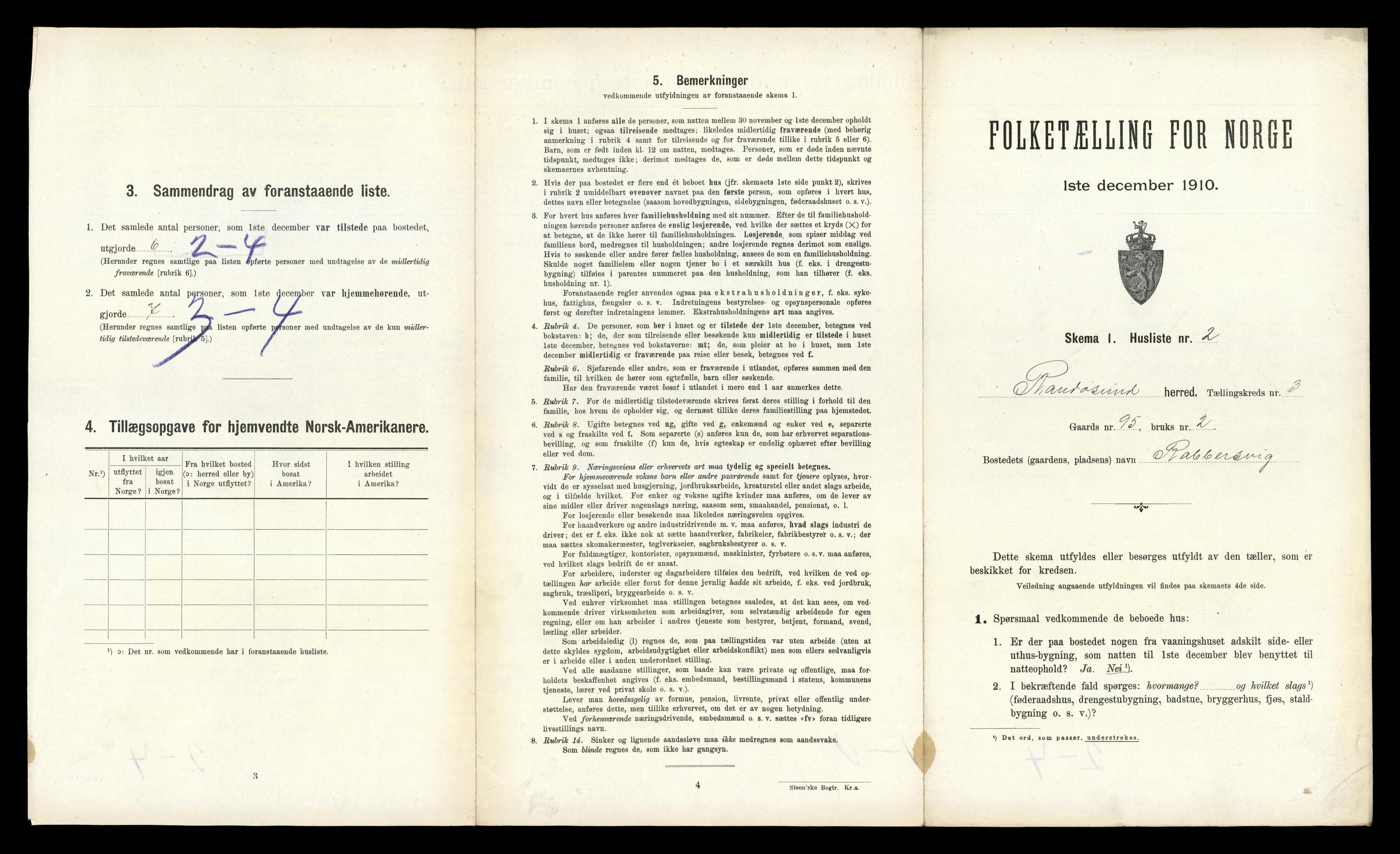 RA, 1910 census for Randesund, 1910, p. 186