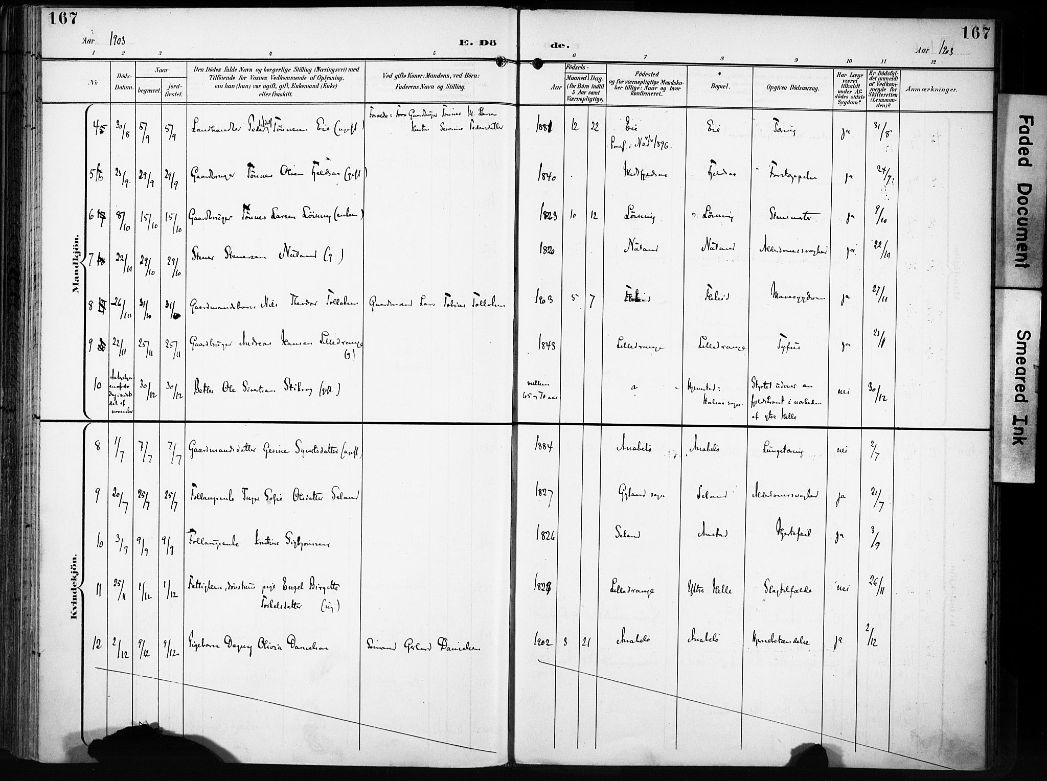 Flekkefjord sokneprestkontor, AV/SAK-1111-0012/F/Fa/Fac/L0009: Parish register (official) no. A 9, 1899-1909, p. 167