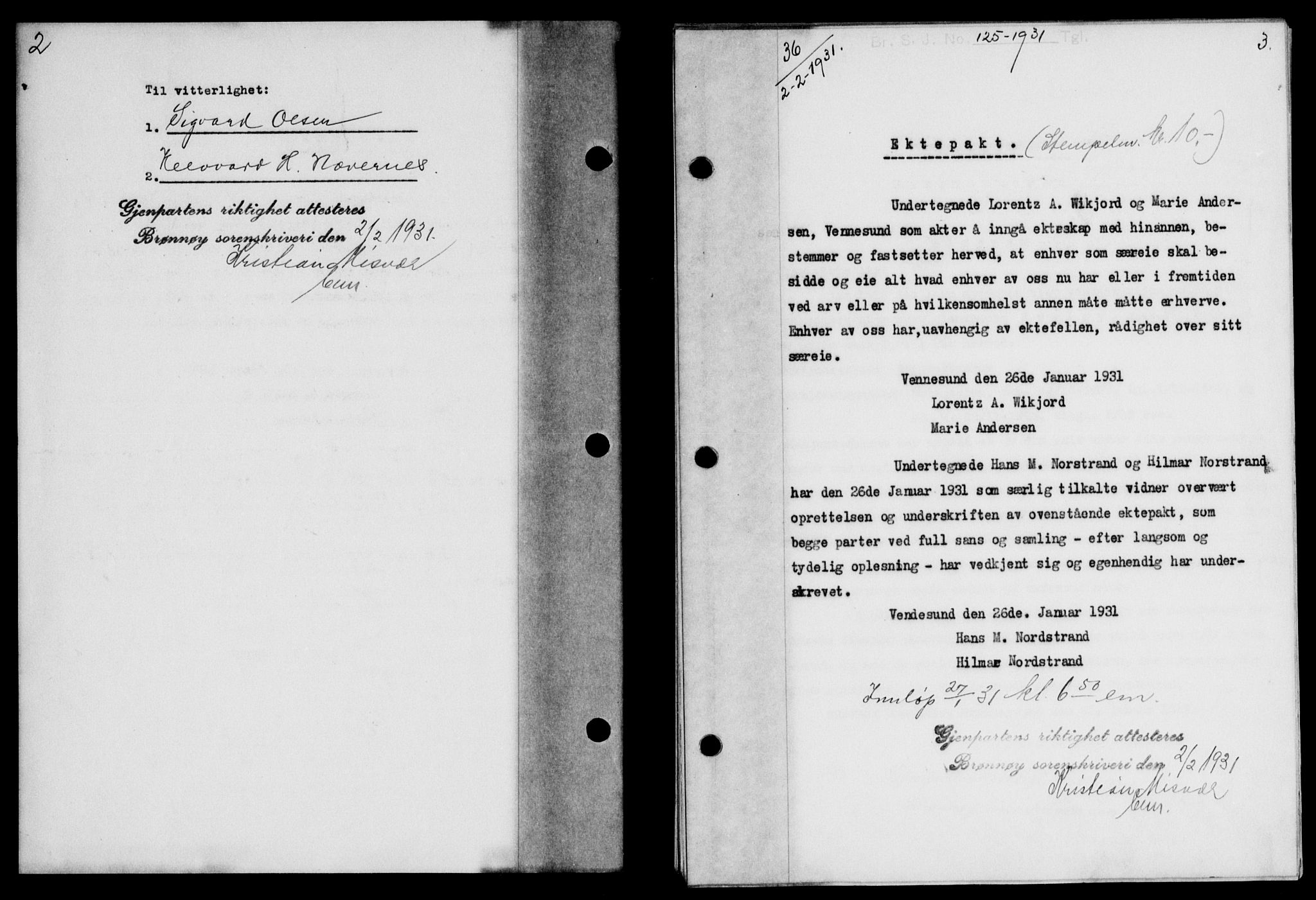 Brønnøy sorenskriveri, SAT/A-4170/1/2/2C/L0009: Mortgage book no. 9, 1931-1932, p. 2-3, Deed date: 02.02.1931