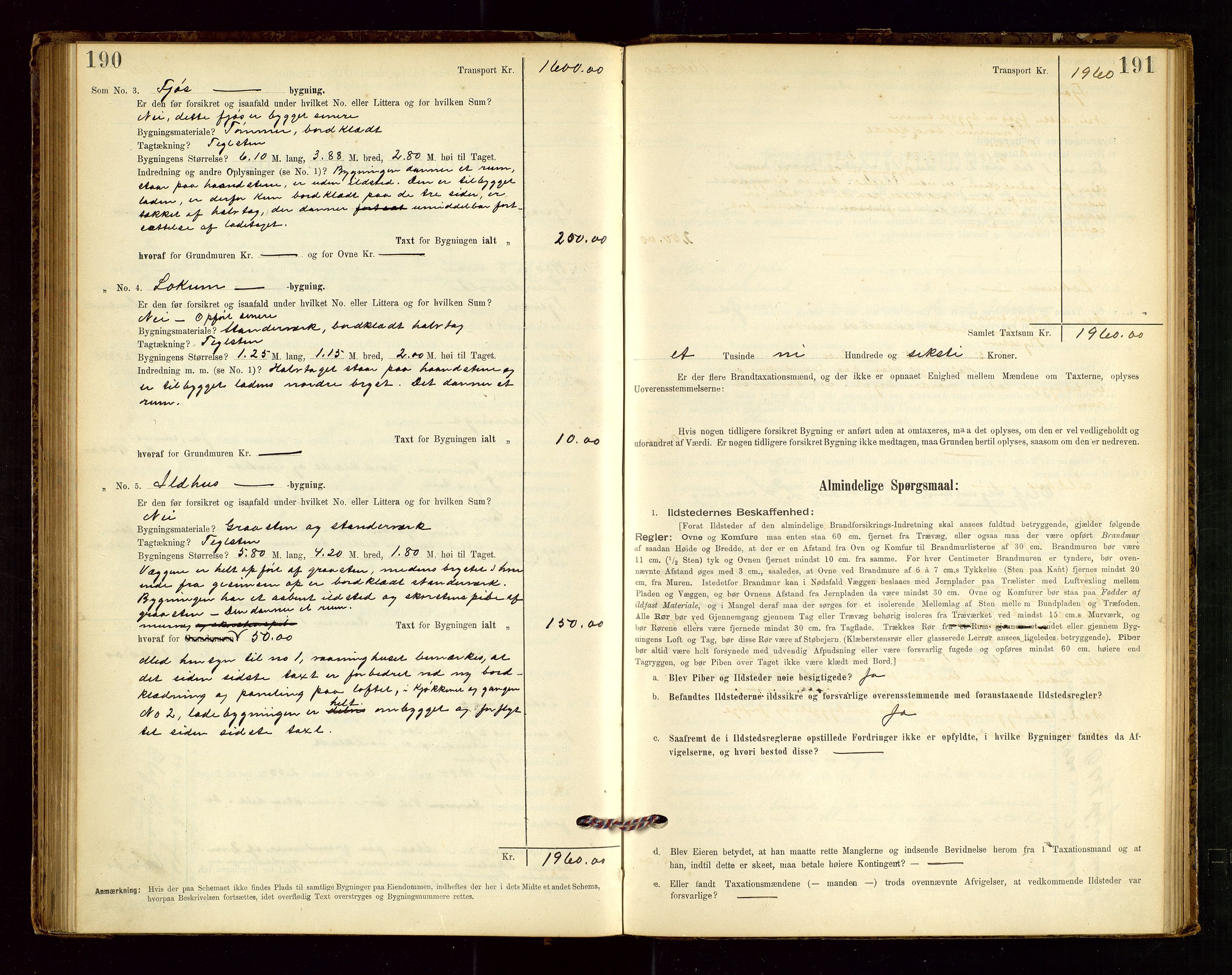 Tysvær lensmannskontor, AV/SAST-A-100192/Gob/L0001: "Brandtaxationsprotokol for Tysvær Lensmandsdistrikt Ryfylke Fogderi", 1894-1916, p. 190-191