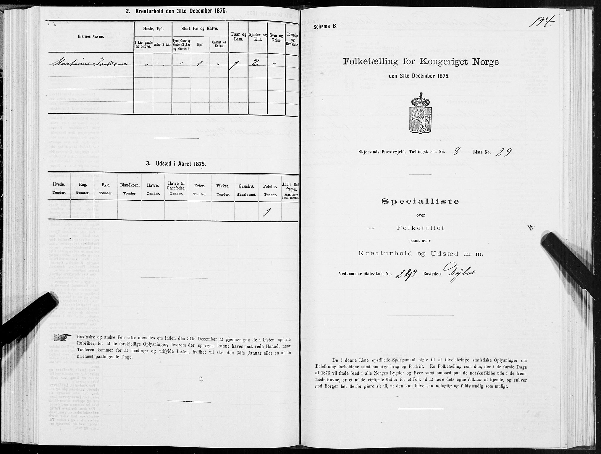 SAT, 1875 census for 1842P Skjerstad, 1875, p. 4194