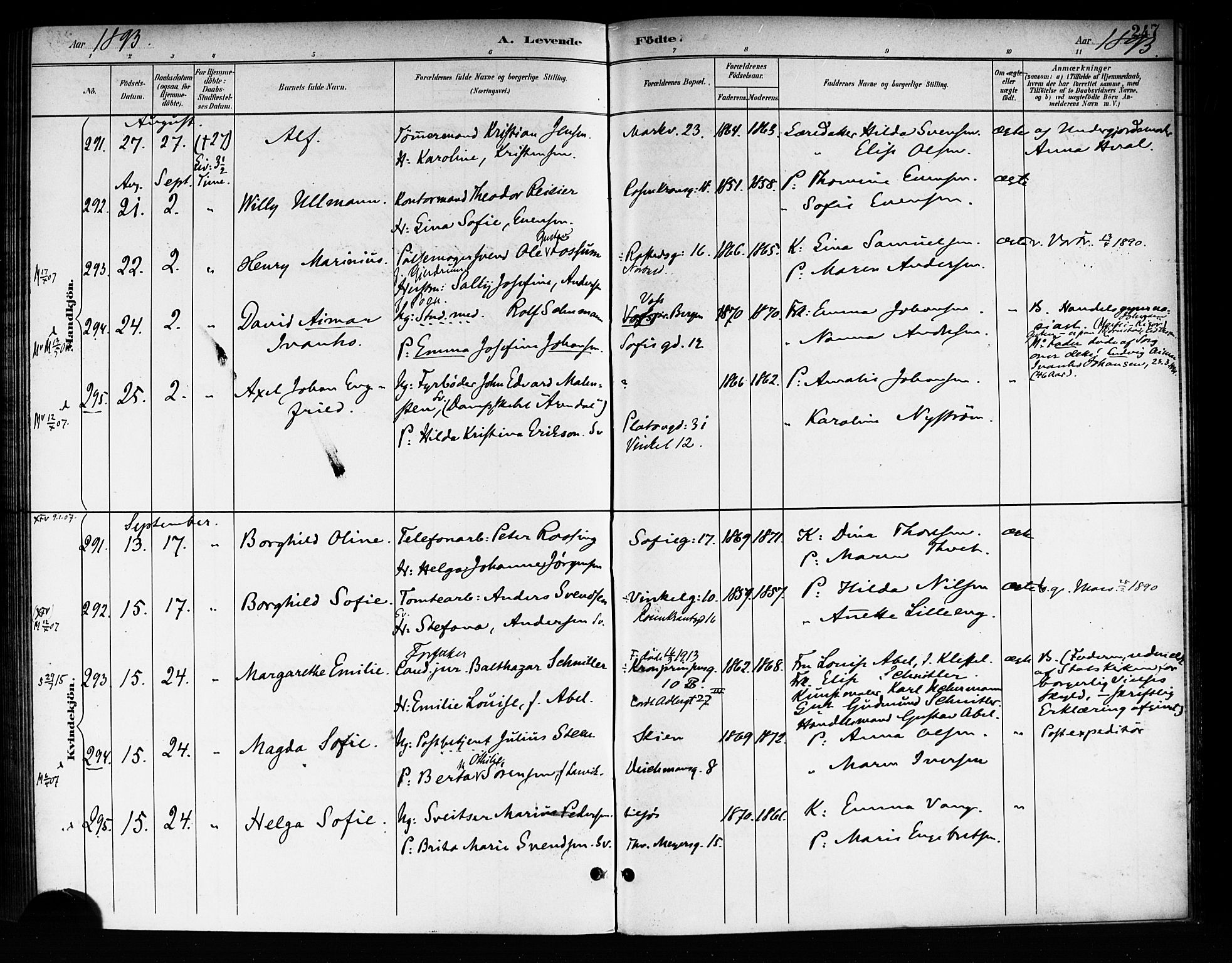 Rikshospitalet prestekontor Kirkebøker, SAO/A-10309b/F/L0008: Parish register (official) no. 8, 1890-1893, p. 247